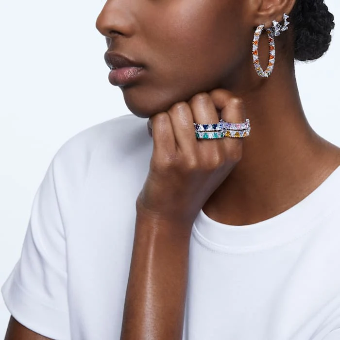 Millenia hoop earrings Triangle Zirconia, Small, White, Rhodium plated - Image 5