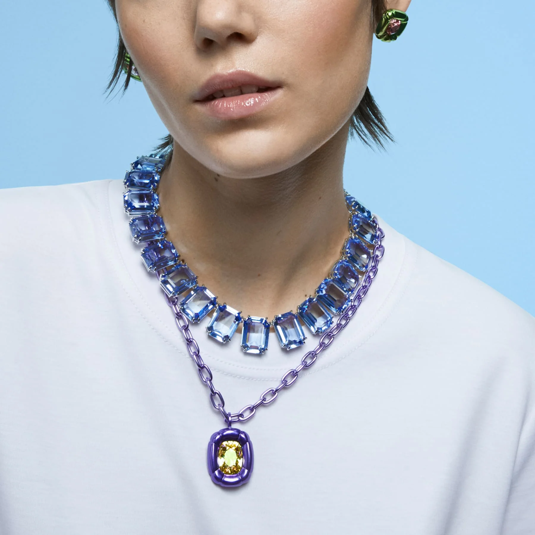 Millenia necklace Octagon cut crystals, Blue, Rhodium plated - Image 4