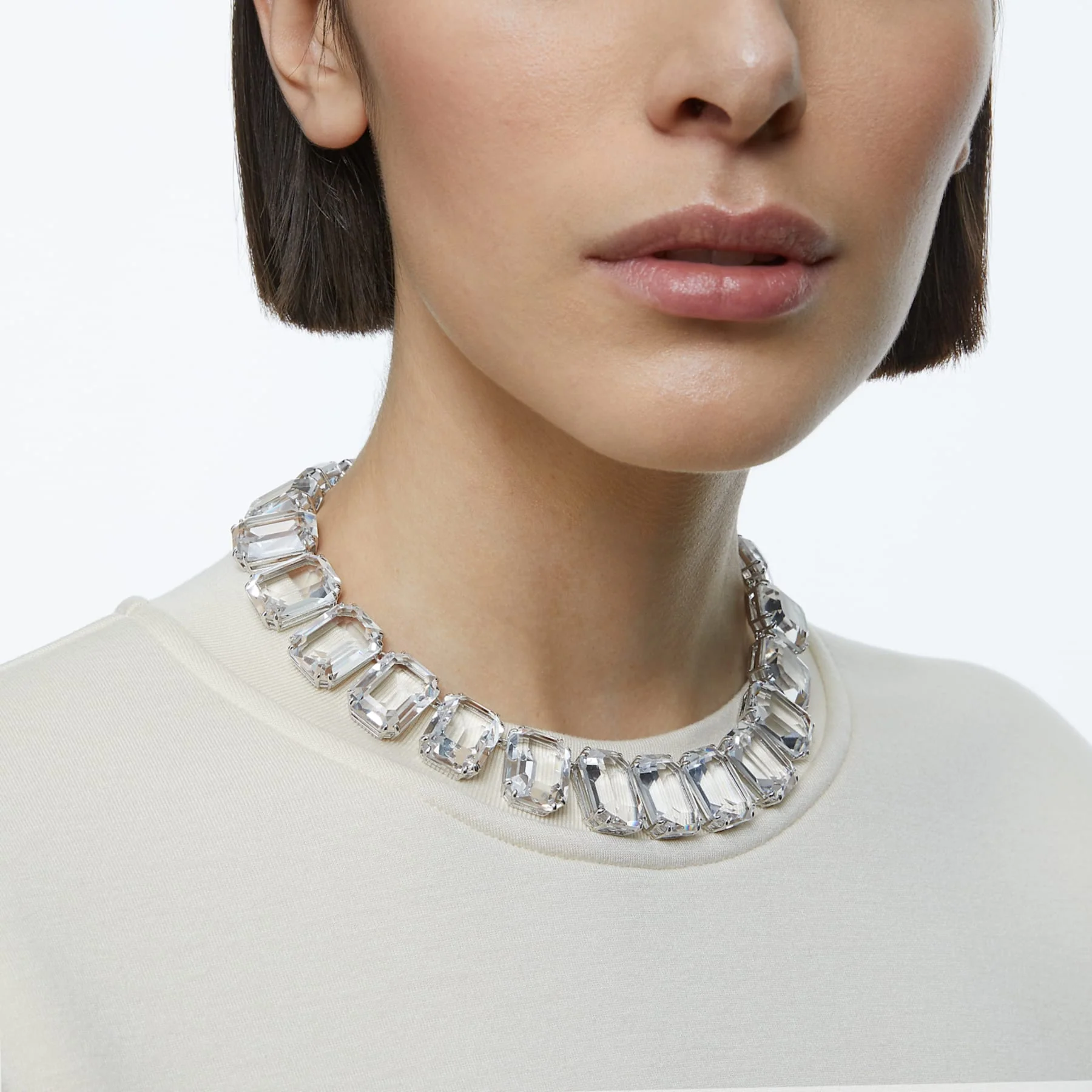 Millenia necklace Octagon cut crystals, White, Rhodium plated - Image 3