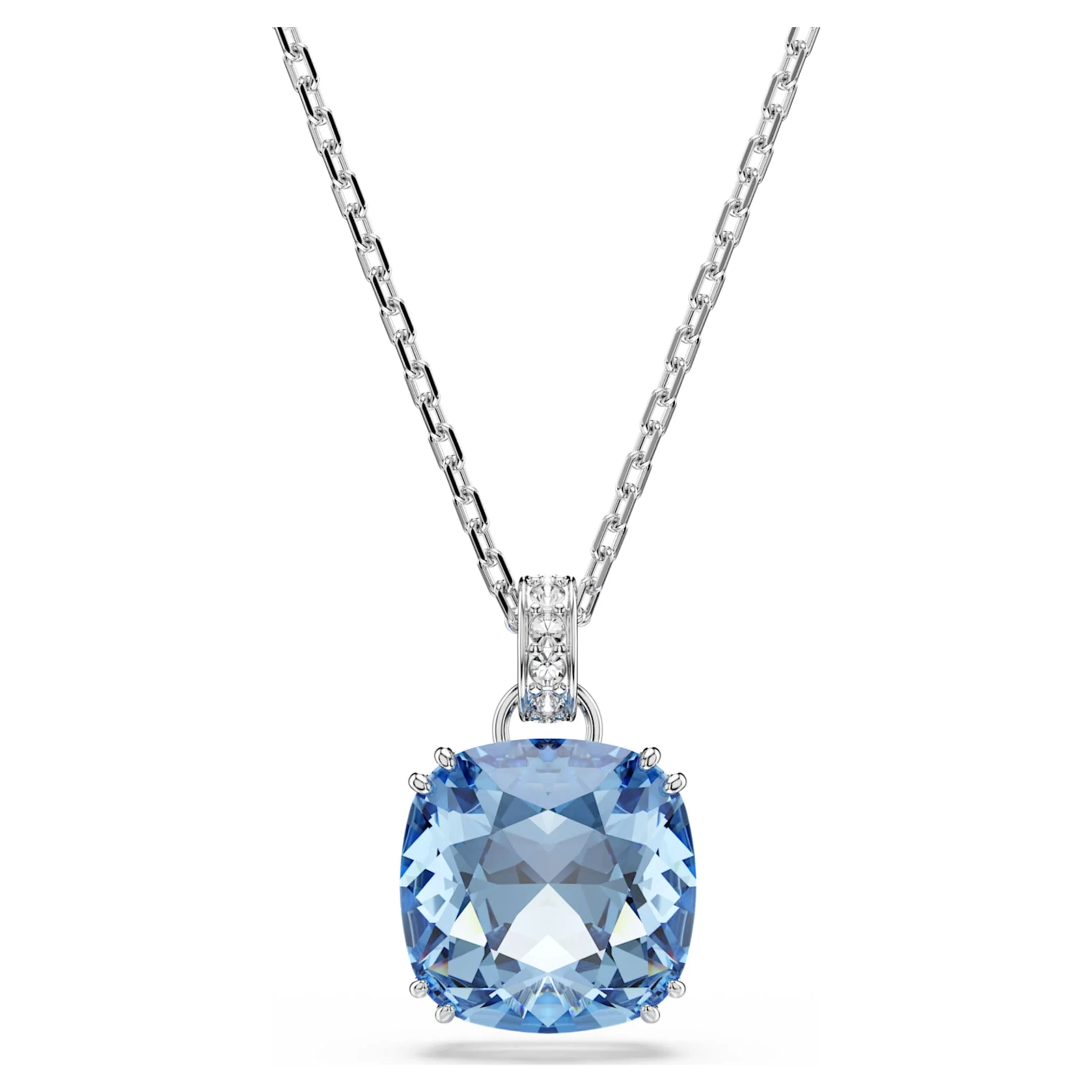 Millenia pendant Cushion cut, Blue, Rhodium plated