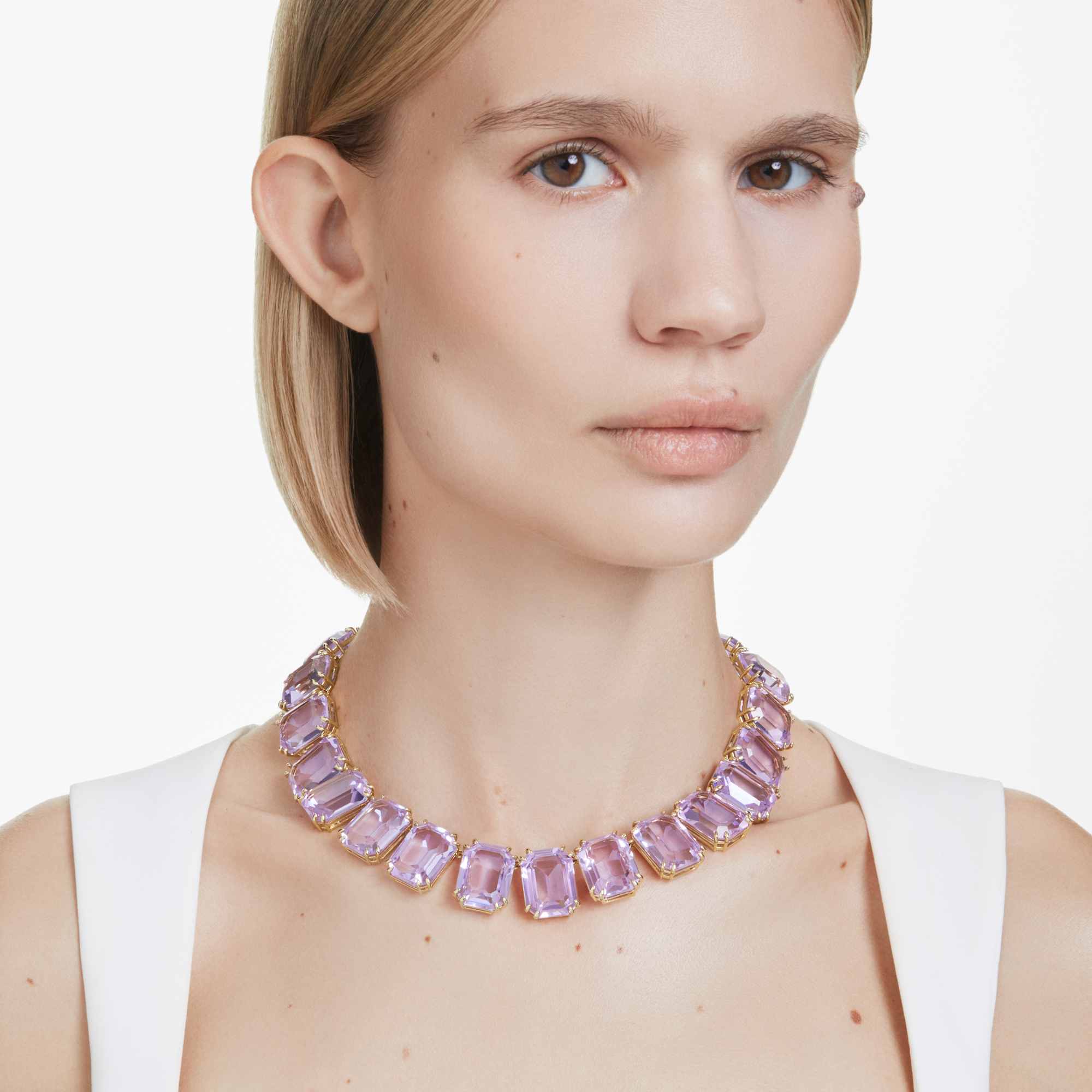Millenia Tennis necklace Octagon cut, Purple, Gold-tone plated - Image 5