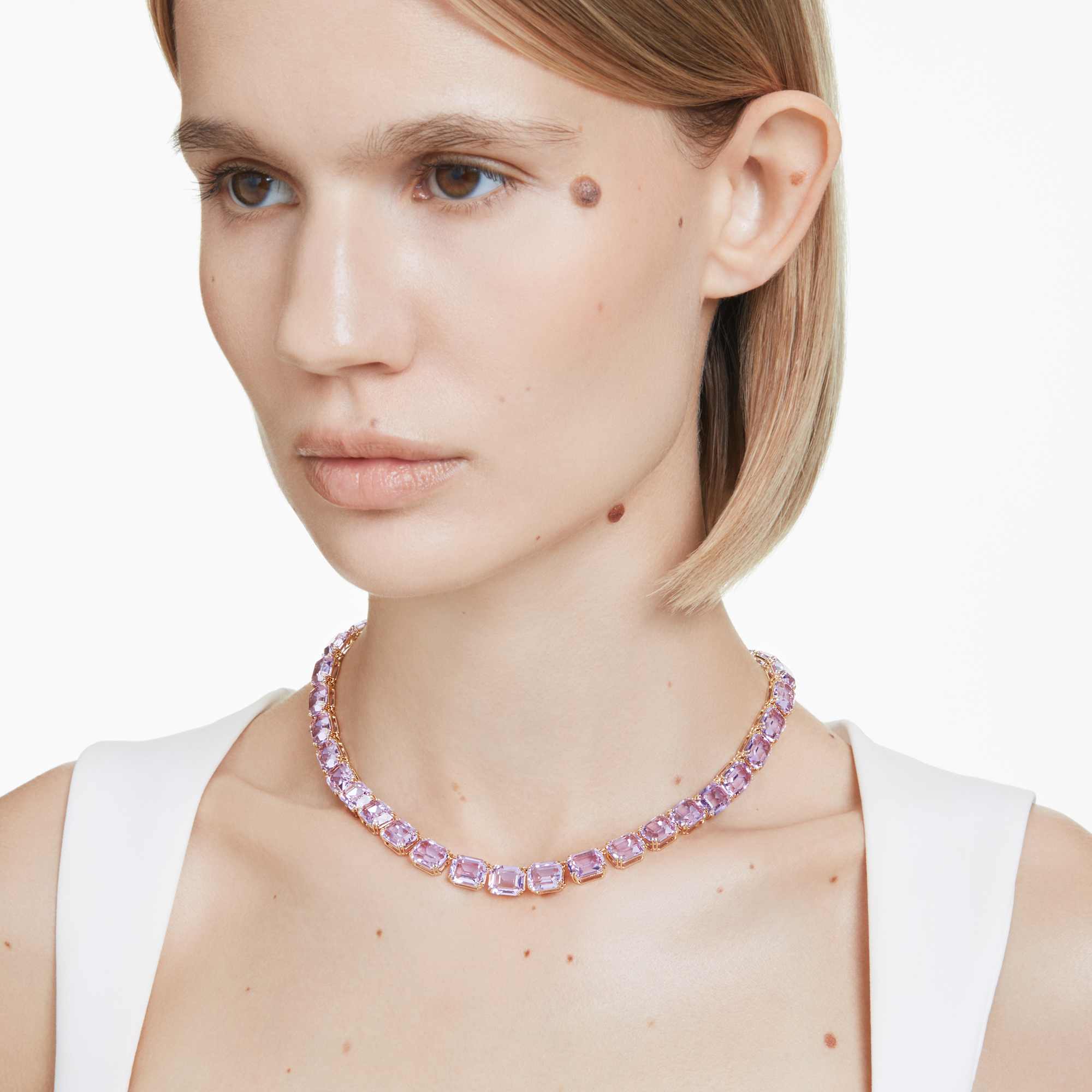 Millenia Tennis necklace Octagon cut, Purple, Gold-tone plated - Image 6