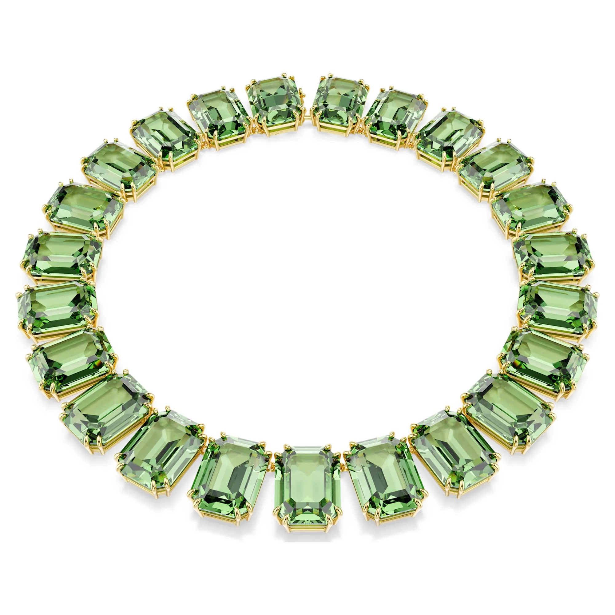 Millenia Tennis necklace Oversized crystals, Octagon cut, Green, Gold-tone plated