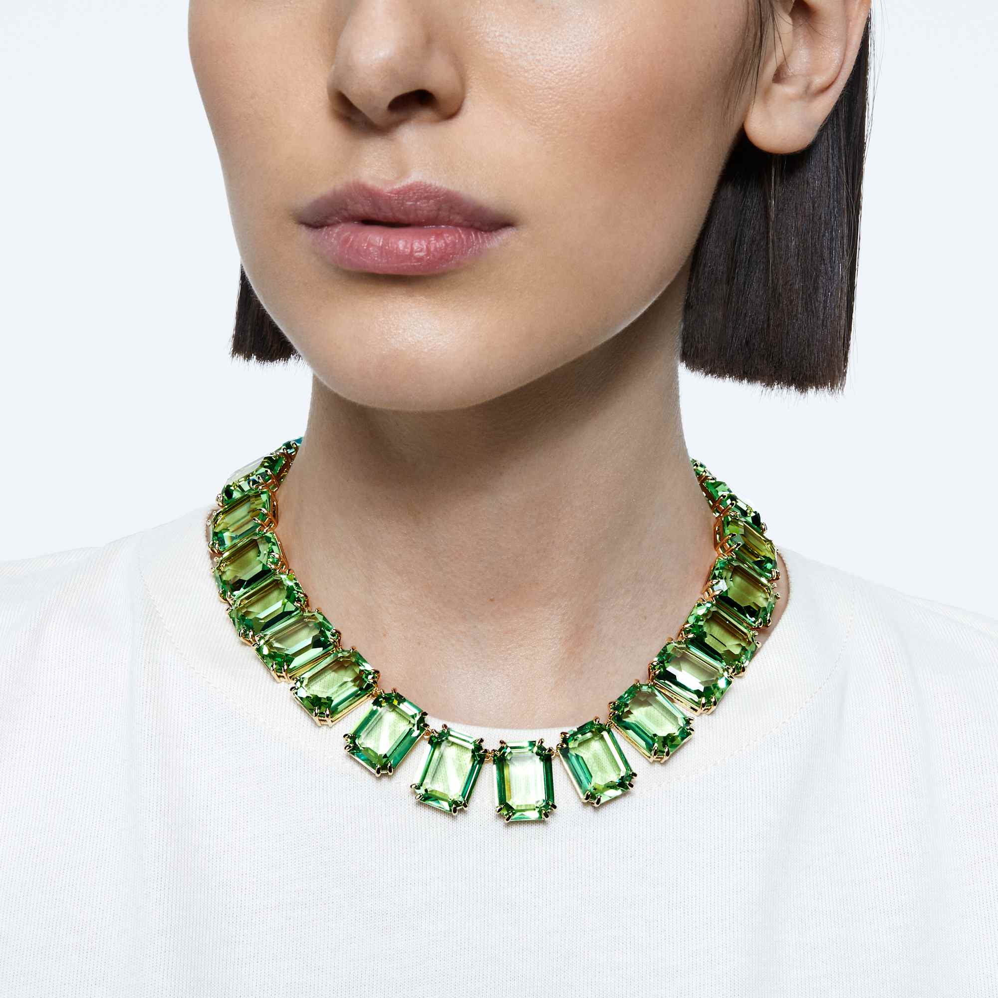 Millenia Tennis necklace Oversized crystals, Octagon cut, Green, Gold-tone plated - Image 6