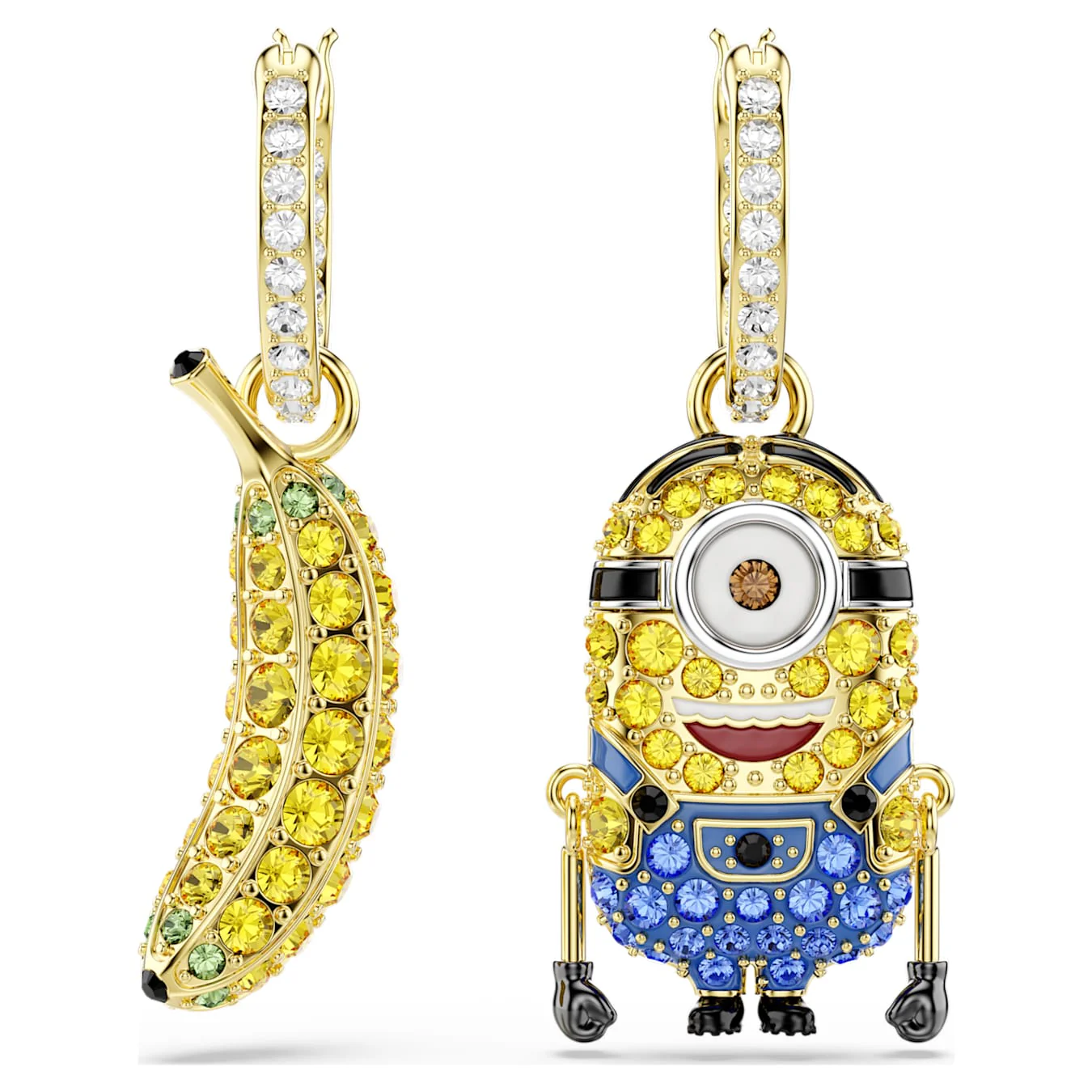 Minions Stuart and Banana drop earrings Pavé, Mini, Multicolored, Gold-tone plated - Image 2