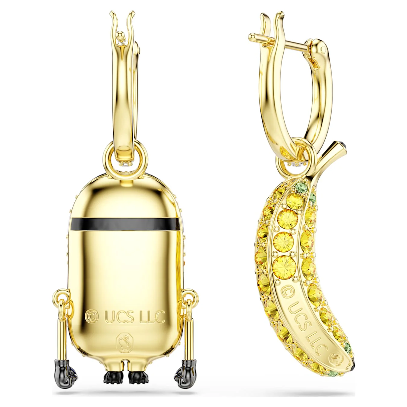 Minions Stuart and Banana drop earrings Pavé, Mini, Multicolored, Gold-tone plated - Image 4