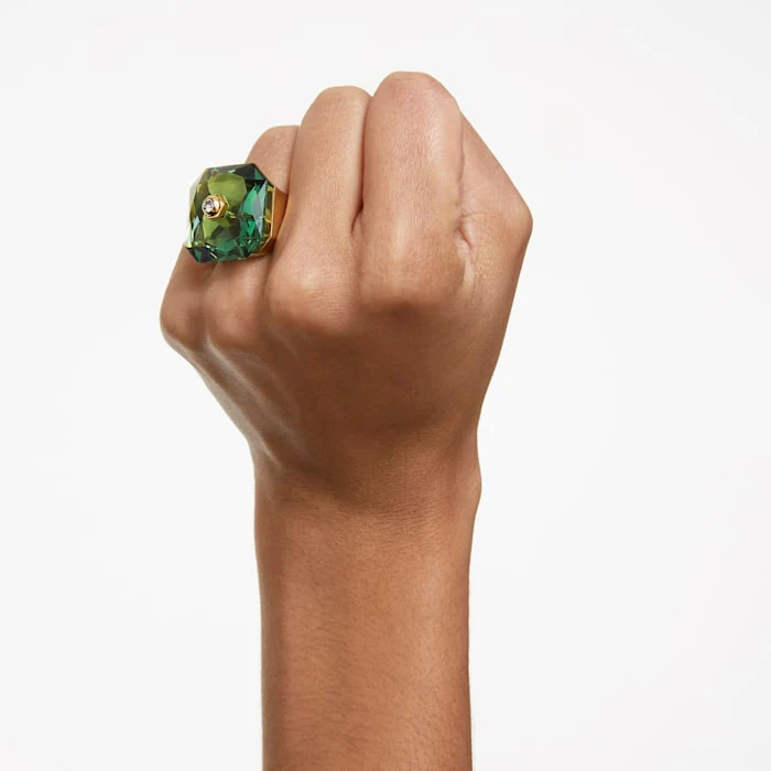 Numina ring Octagon cut crystal, Green, Gold-tone plated - Image 4
