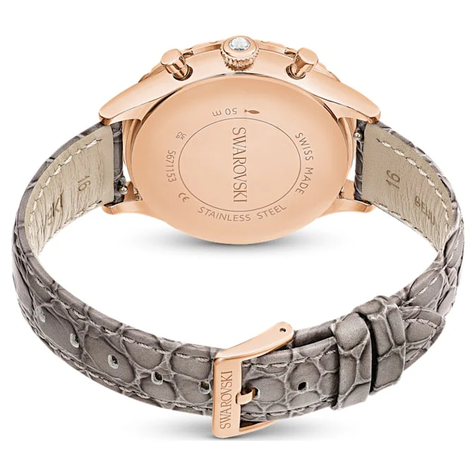 Octea Chrono watch Swiss Made, Leather strap, Gray, Rose gold-tone finish - Image 3