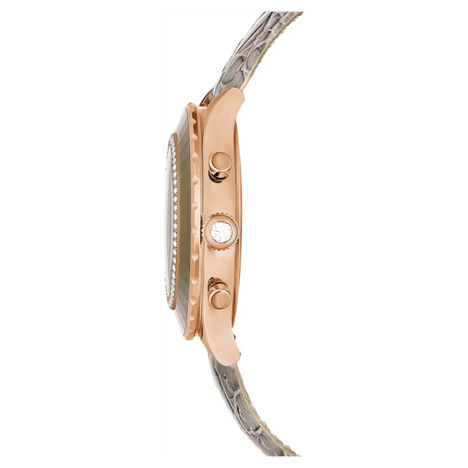 Octea Chrono watch Swiss Made, Leather strap, Gray, Rose gold-tone finish - Image 6