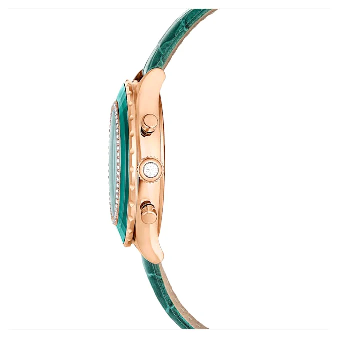 Octea Chrono watch Swiss Made, Leather strap, Green, Rose gold-tone finish - Image 7
