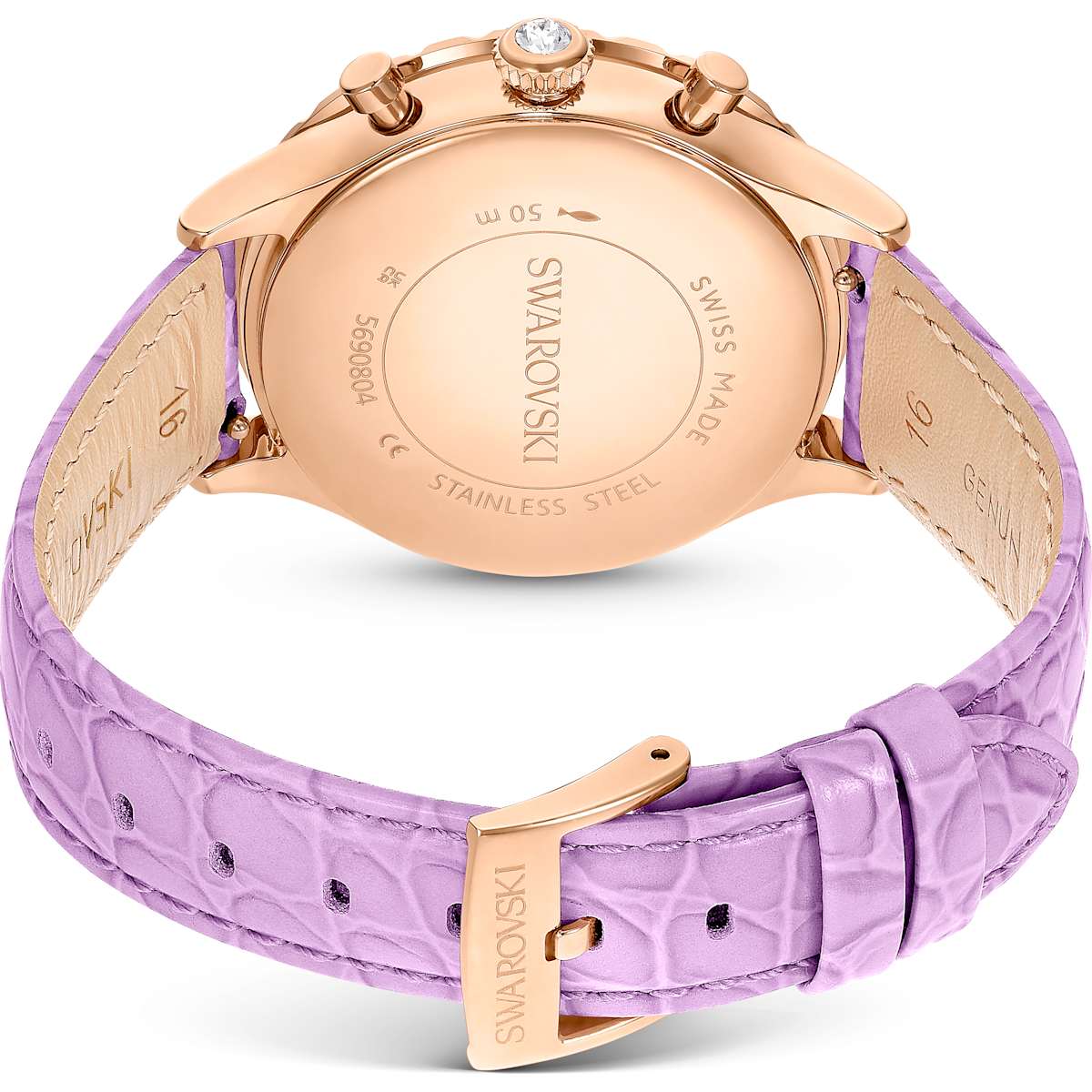 Octea Chrono watch, Swiss Made, Leather strap, Purple, Rose gold-tone finish - Image 3