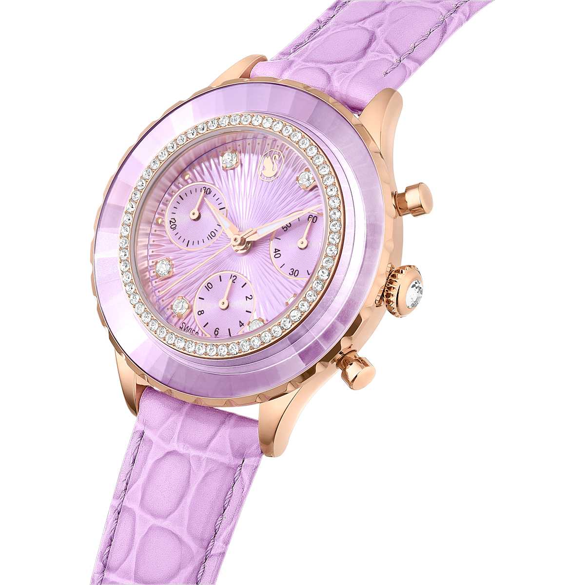 Octea Chrono watch, Swiss Made, Leather strap, Purple, Rose gold-tone finish - Image 4