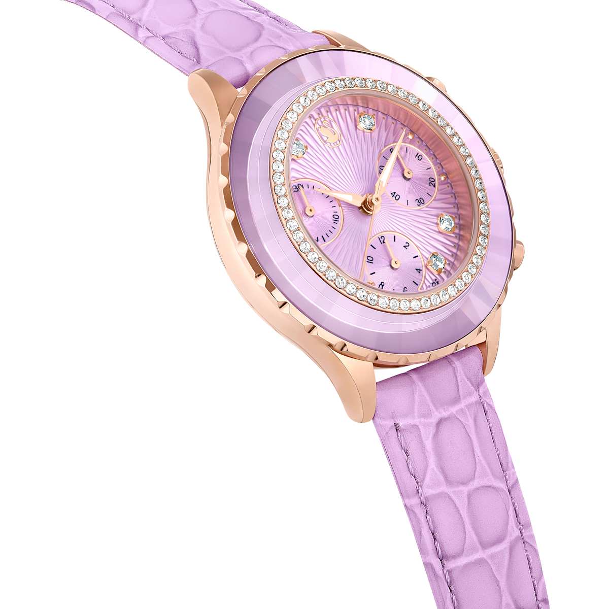 Octea Chrono watch, Swiss Made, Leather strap, Purple, Rose gold-tone finish - Image 5