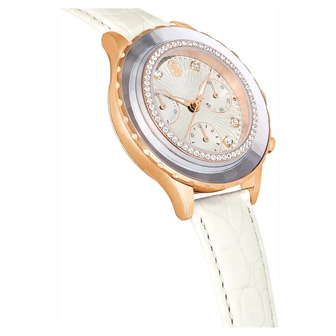 Octea Chrono watch Swiss Made, Leather strap, White, Rose gold-tone finish - Image 5