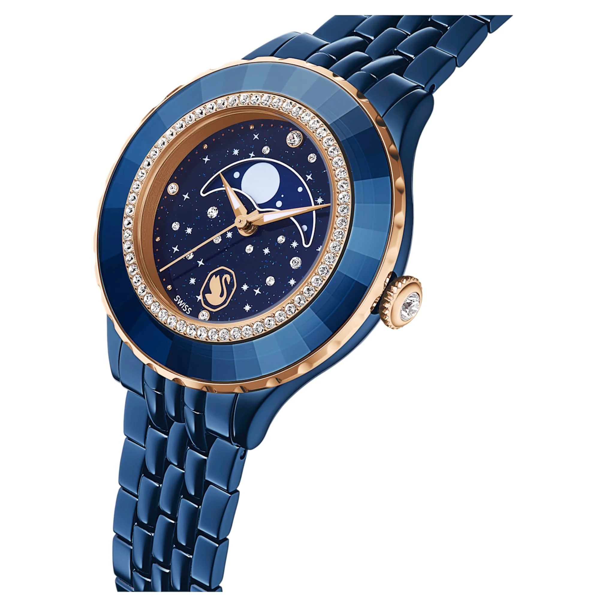 Octea moon watch Swiss Made, Metal bracelet, Blue, Blue finish - Image 4