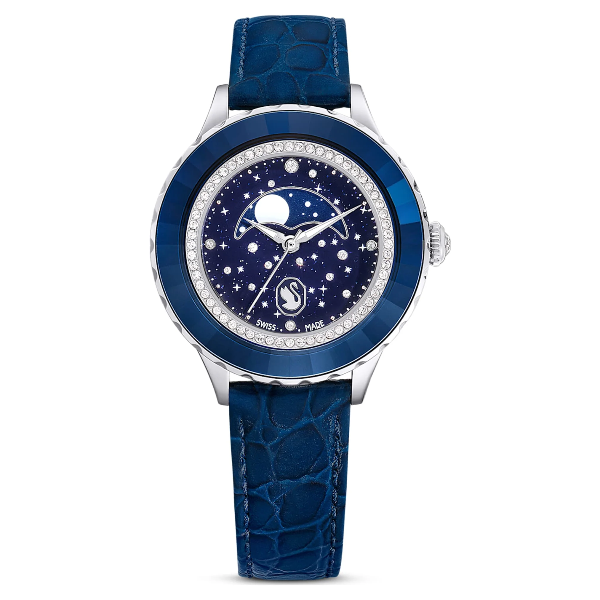 Octea Moon watch Swiss Made, Moon, Leather strap, Blue, Stainless steel