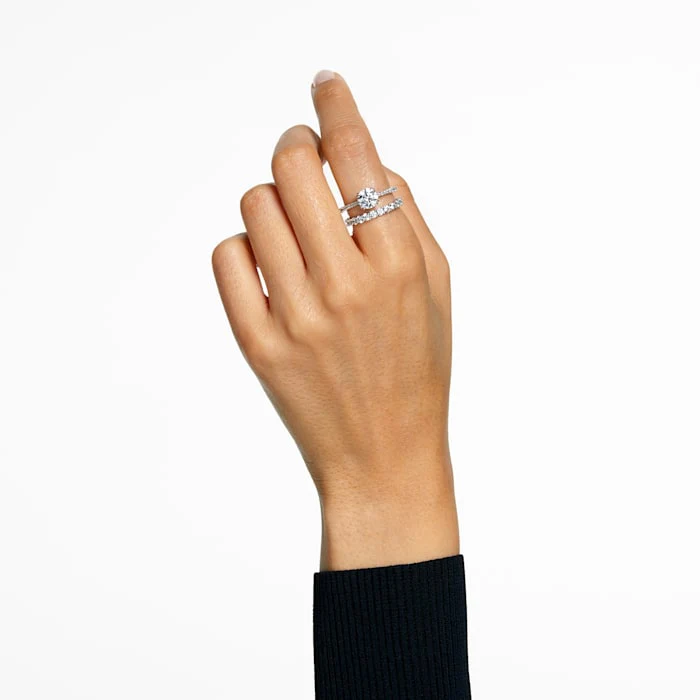 Stilla ring Set (2), Round cut, White, Rhodium plated - Image 4