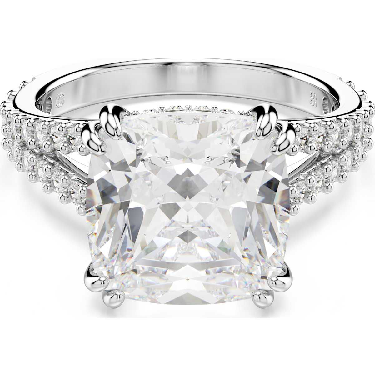 Stilla ring, Square cut, White, Silver-tone finish