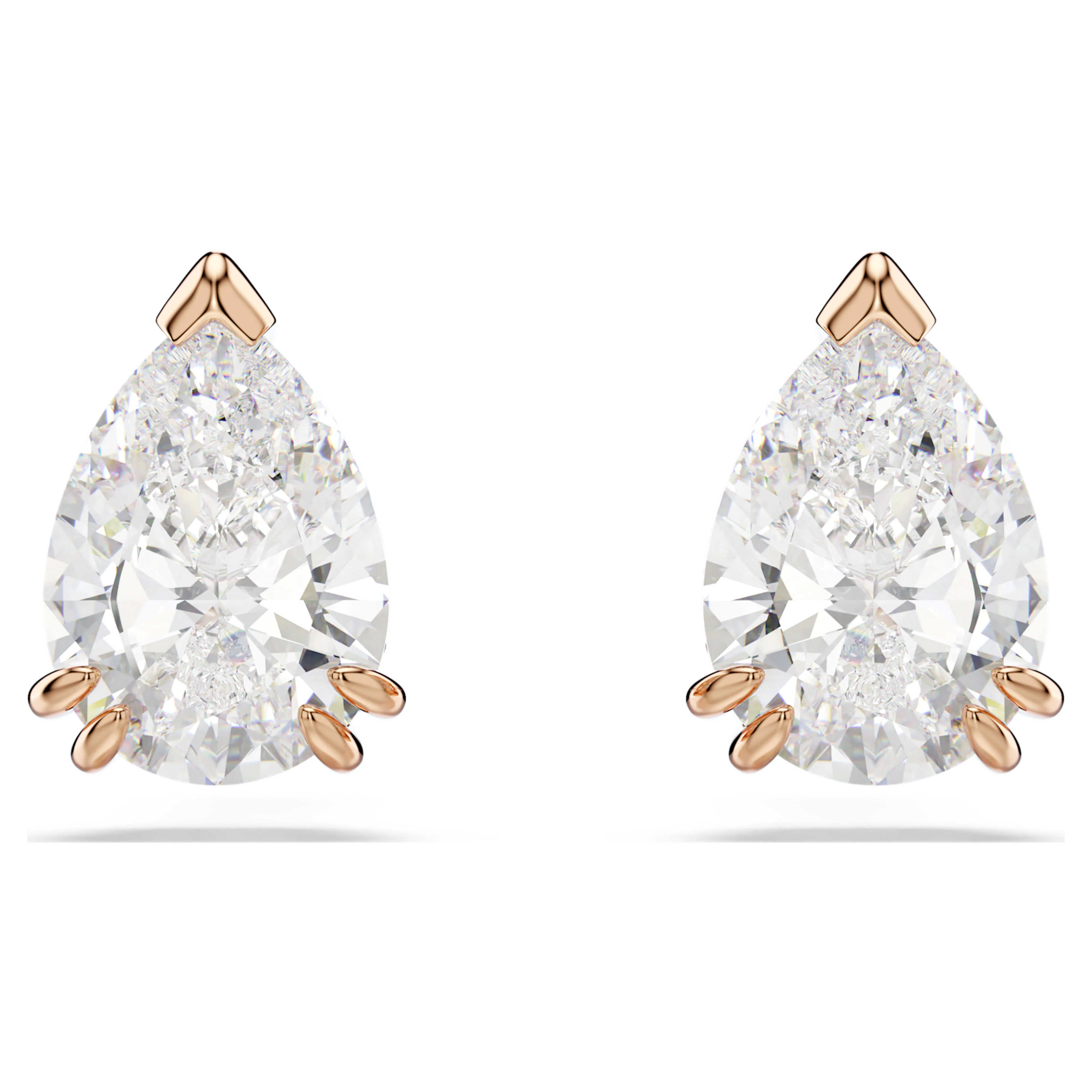 Stilla stud earrings Pear cut, White, Rose gold-tone plated