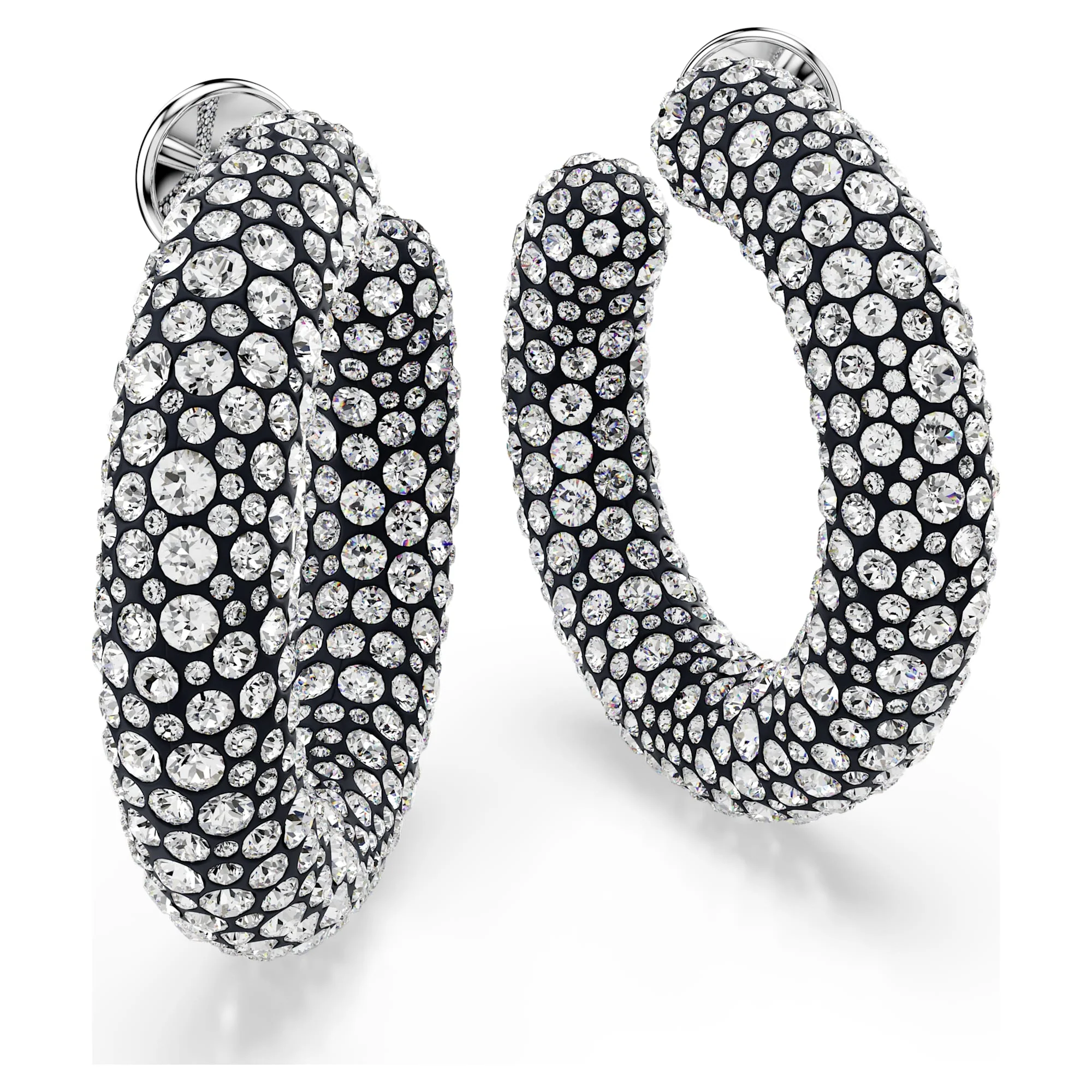 Sublima hoop earrings Mixed round cuts, White, Rhodium plated - Image 3