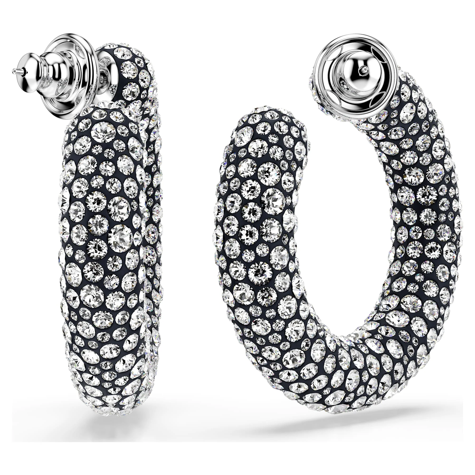 Sublima hoop earrings Mixed round cuts, White, Rhodium plated - Image 4