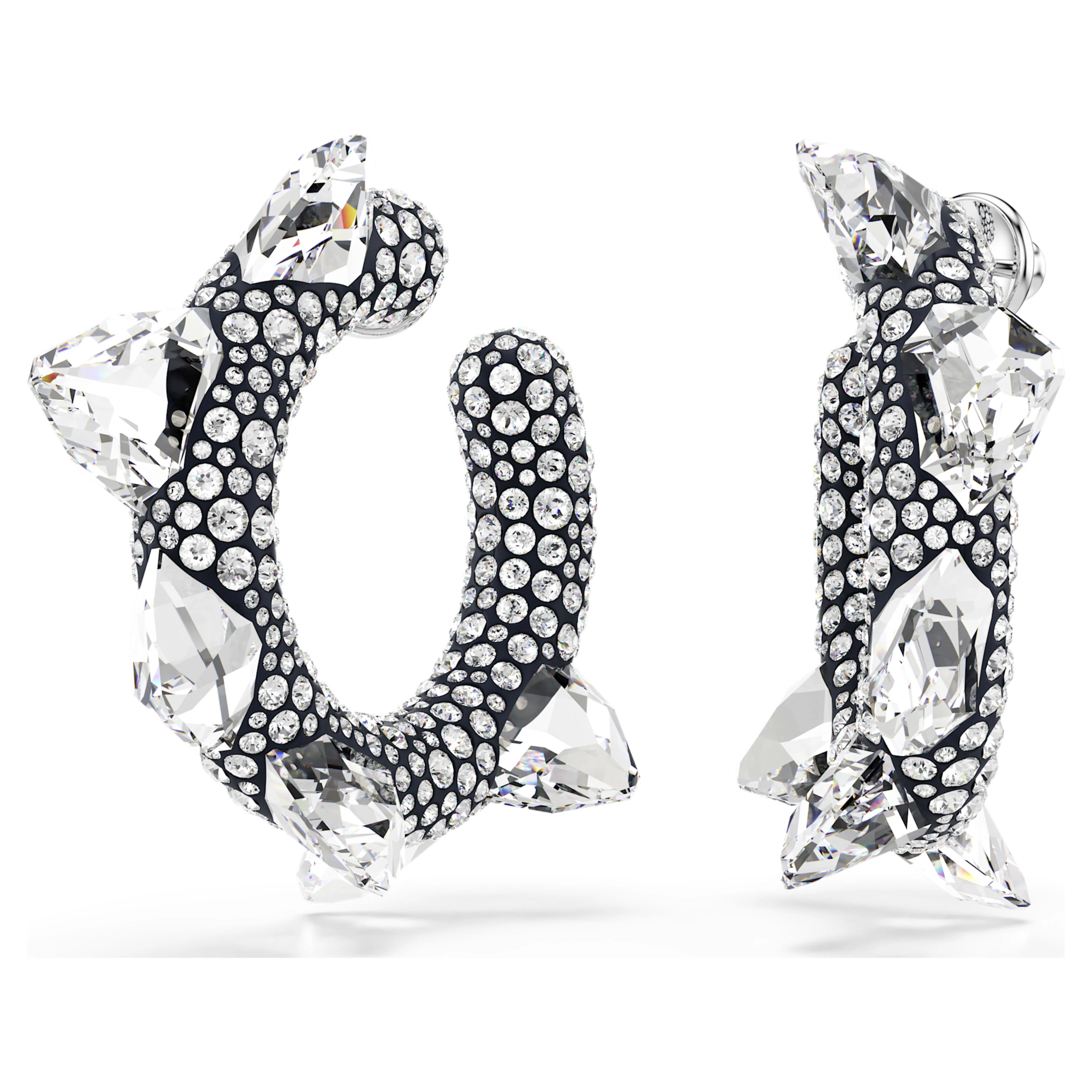 Sublima hoop earrings Spike, White, Rhodium plated