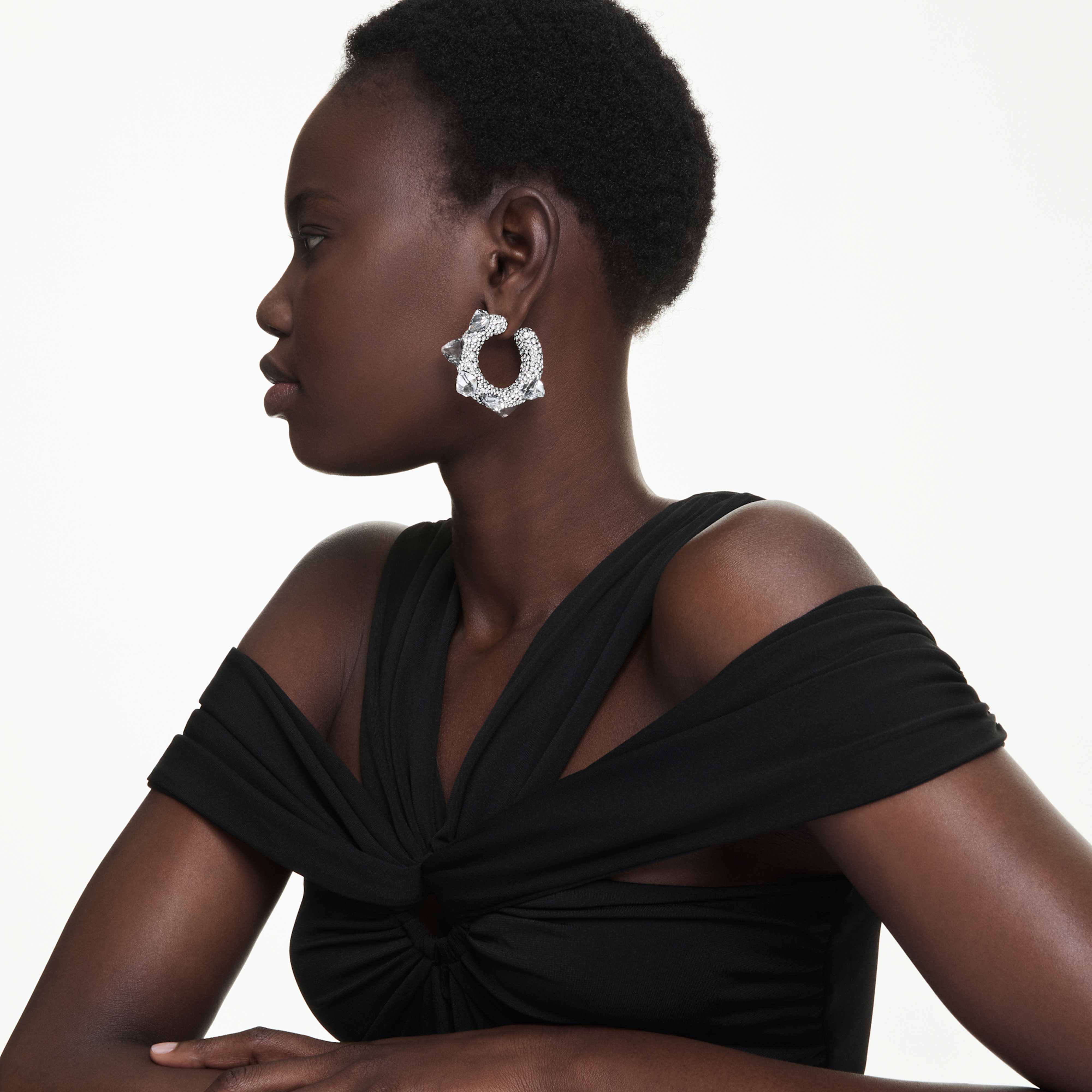 Sublima hoop earrings Spike, White, Rhodium plated - Image 5