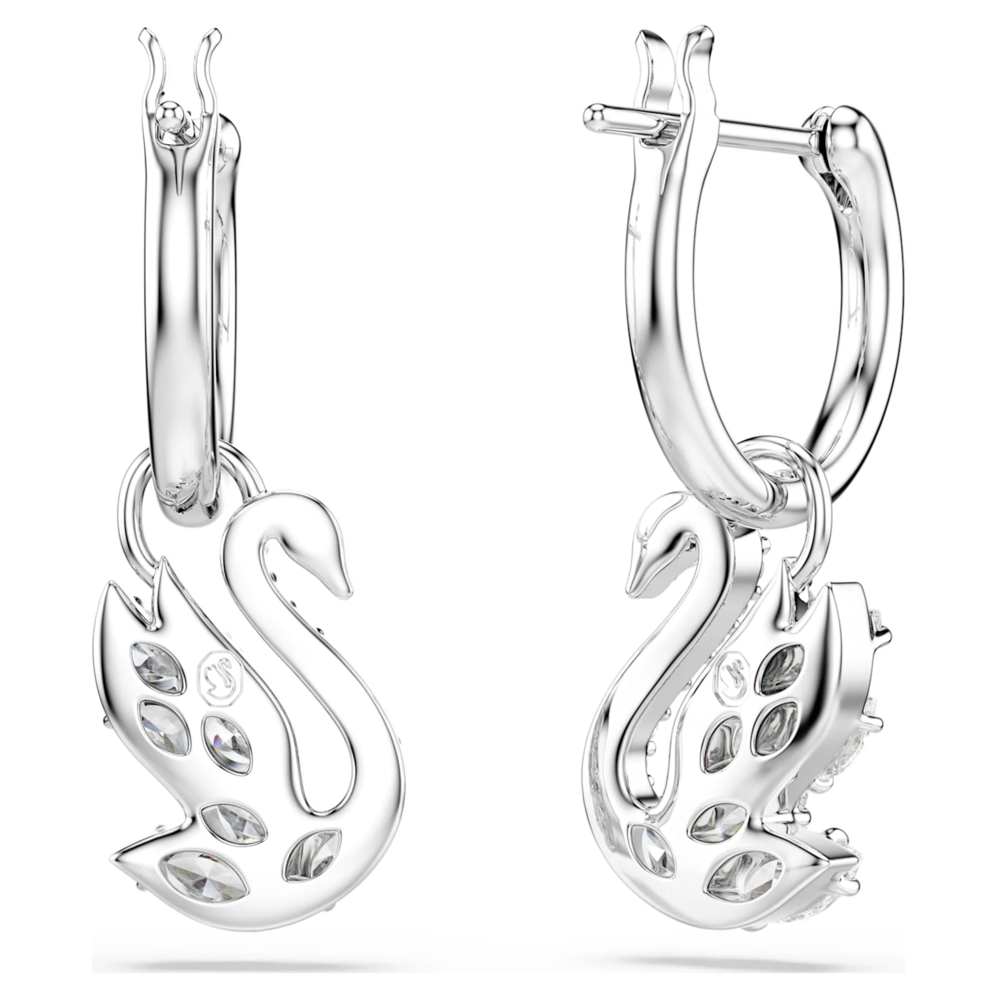 Swan drop earrings Mixed cuts, Swan, White, Rhodium plated - Image 4