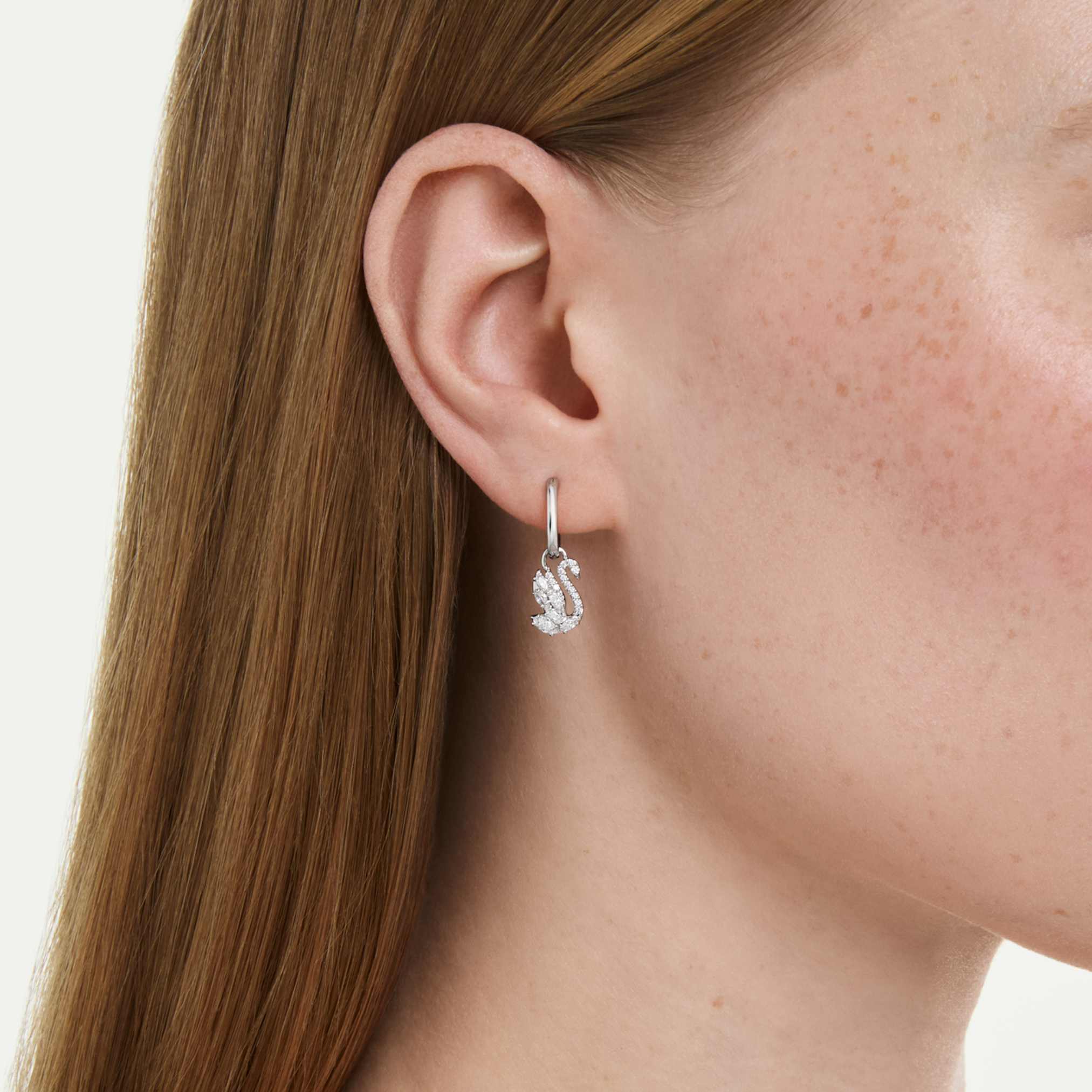 Swan drop earrings Mixed cuts, Swan, White, Rhodium plated - Image 5