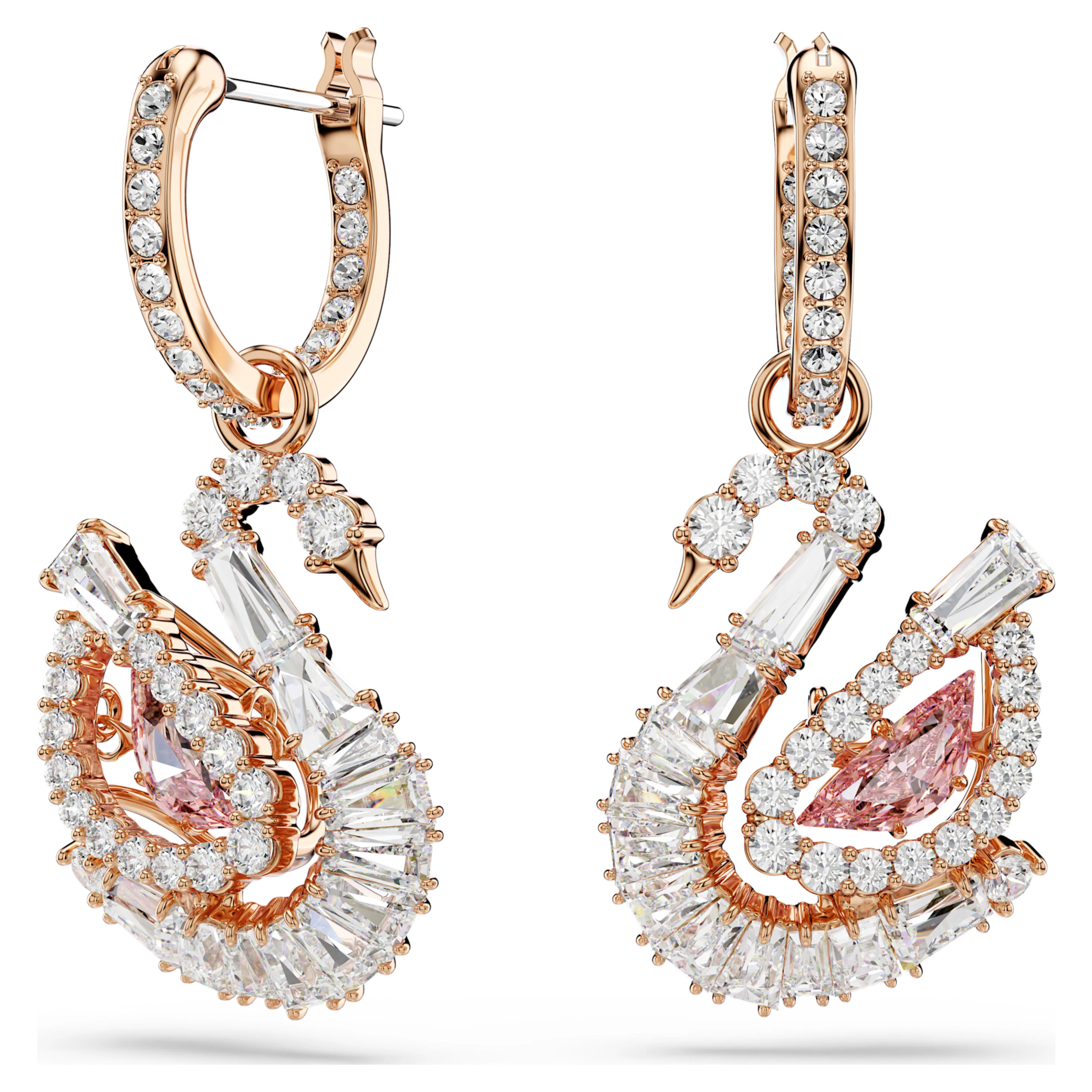 Swan drop earrings Pavé, Swan, Pink