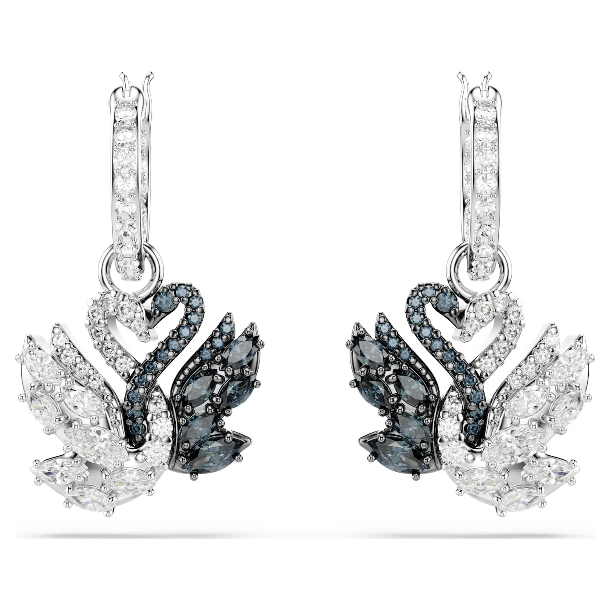 Swan drop earrings Swan, Black, Rhodium plated - Image 2