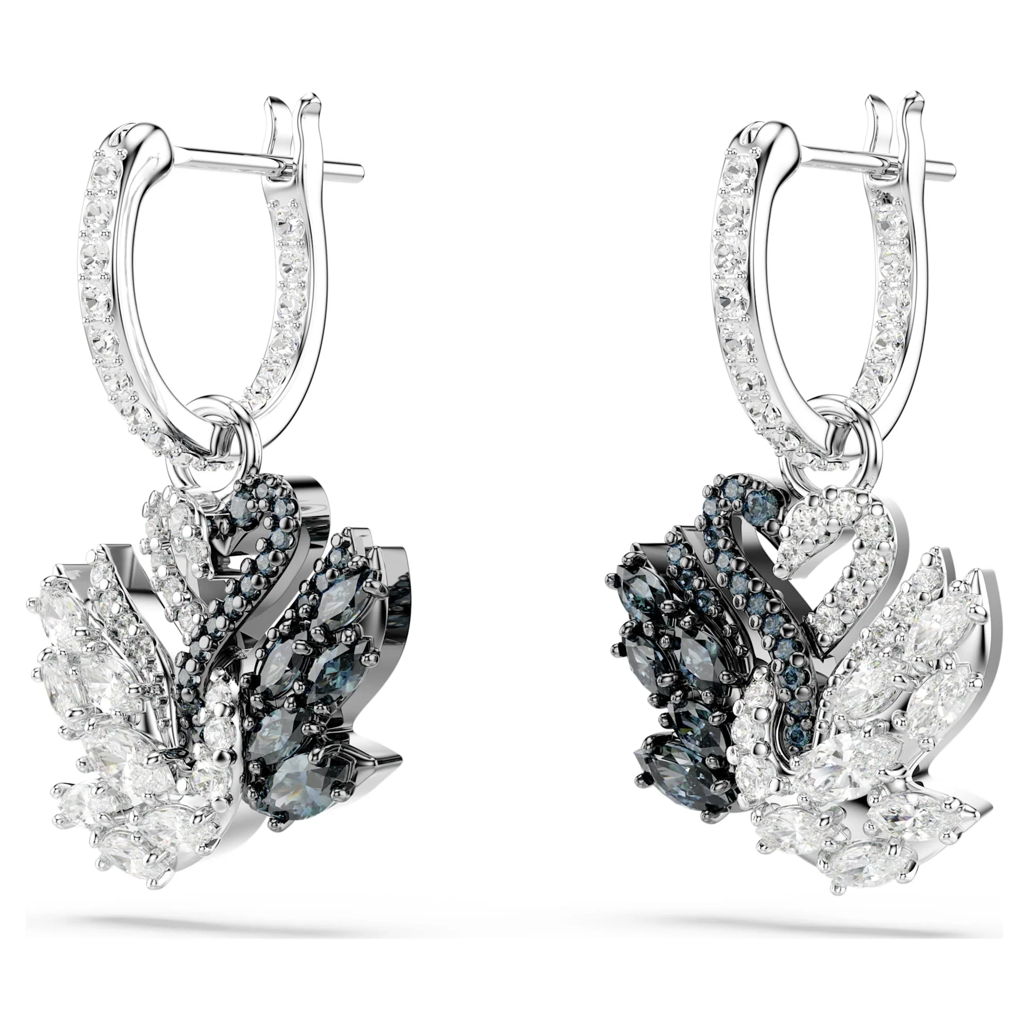 Swan drop earrings Swan, Black, Rhodium plated - Image 3