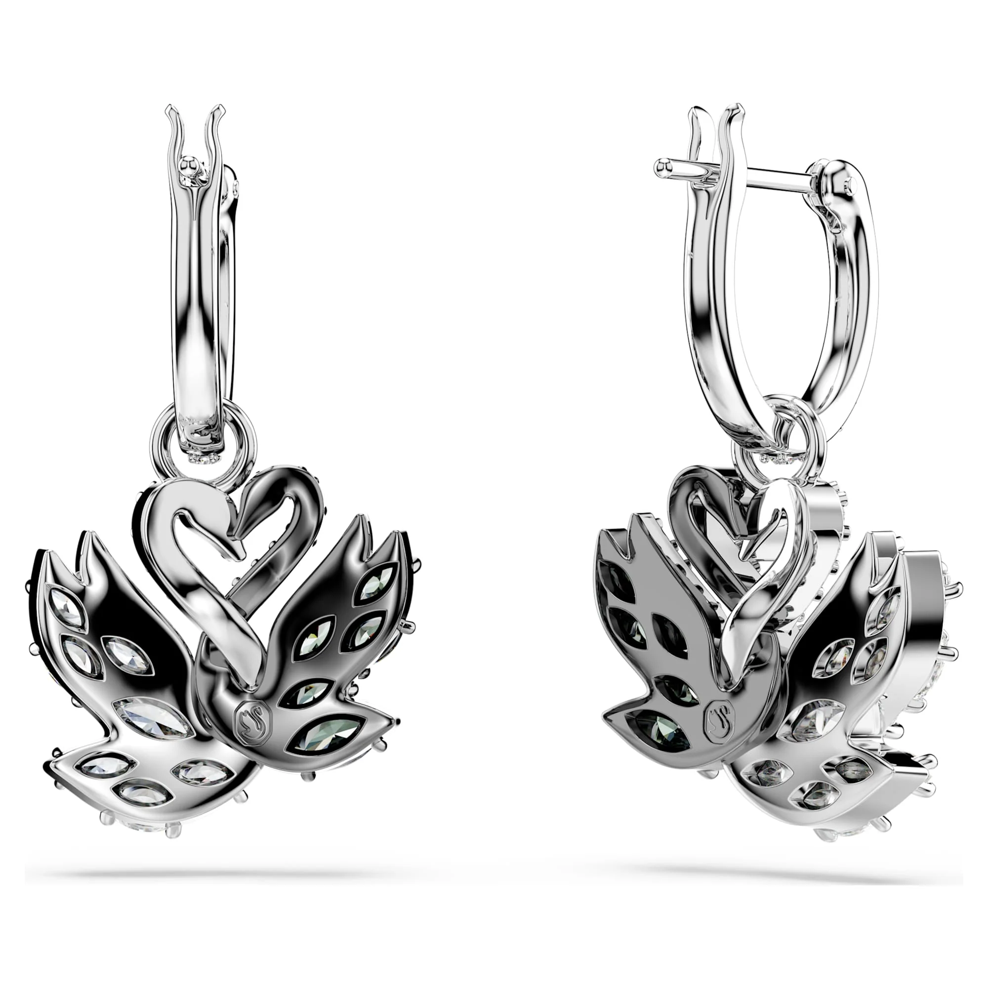 Swan drop earrings Swan, Black, Rhodium plated - Image 4
