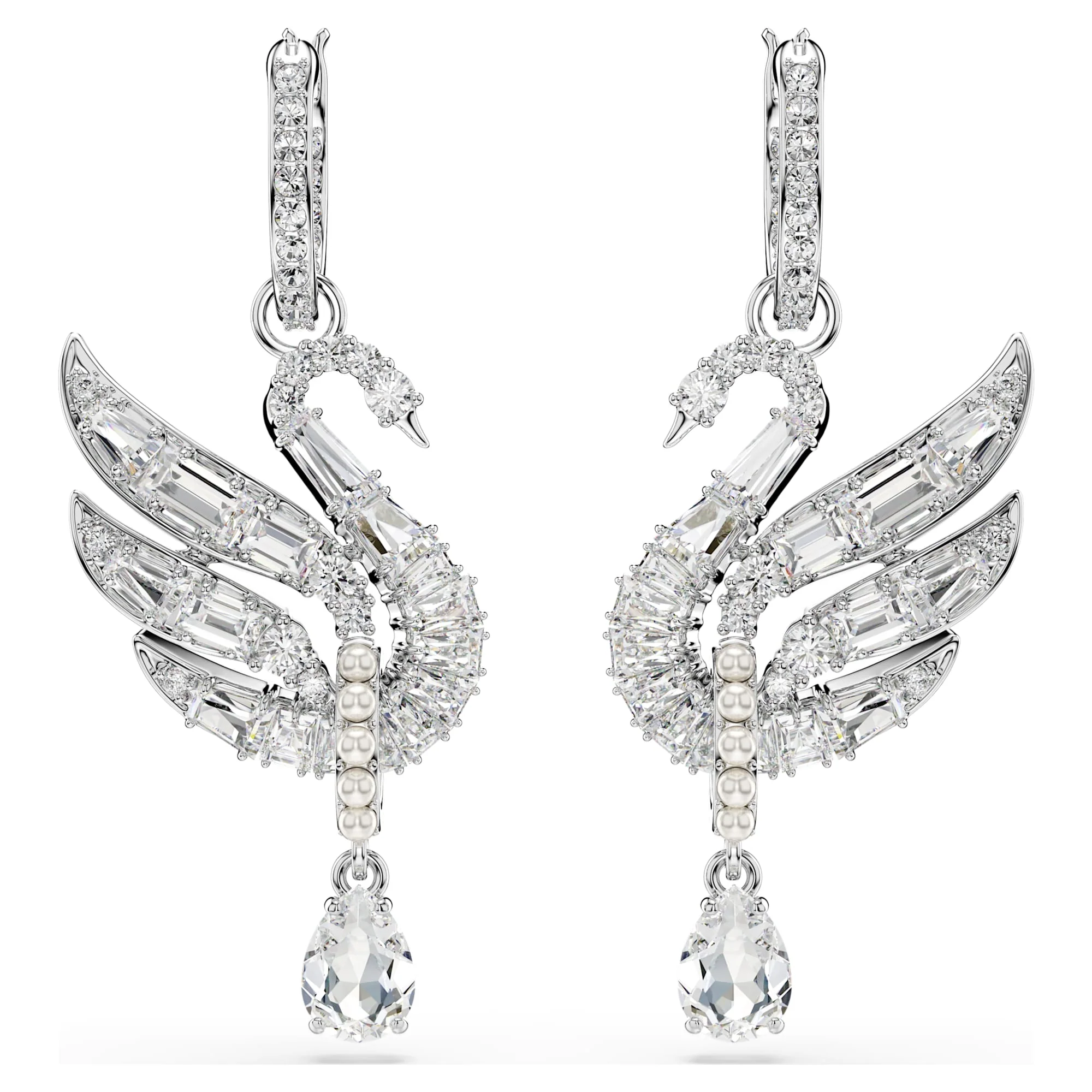 Swan earrings Swan, White, Rhodium plated - Image 2
