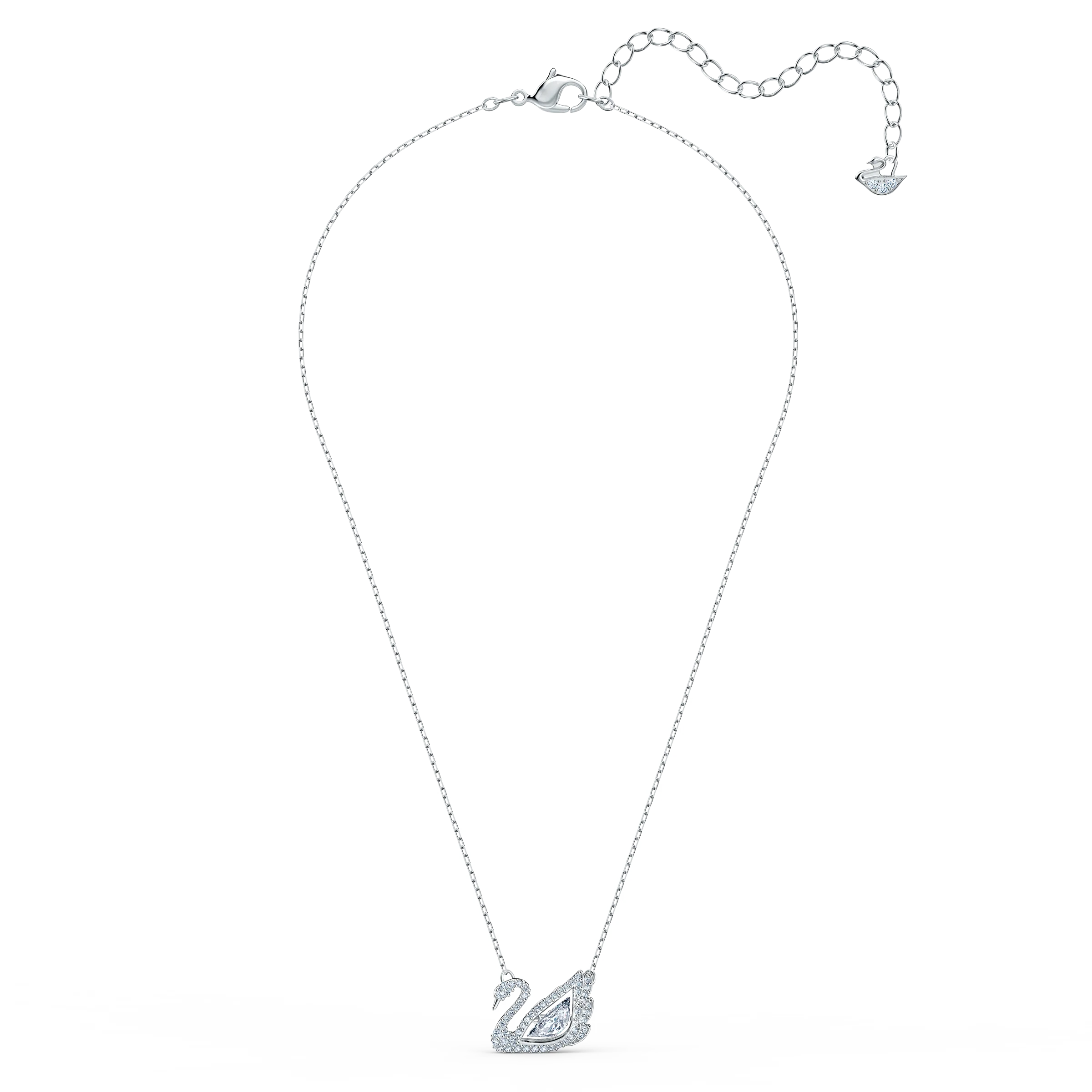 Swan necklace Dancing swan, White, Rhodium plated - Image 3