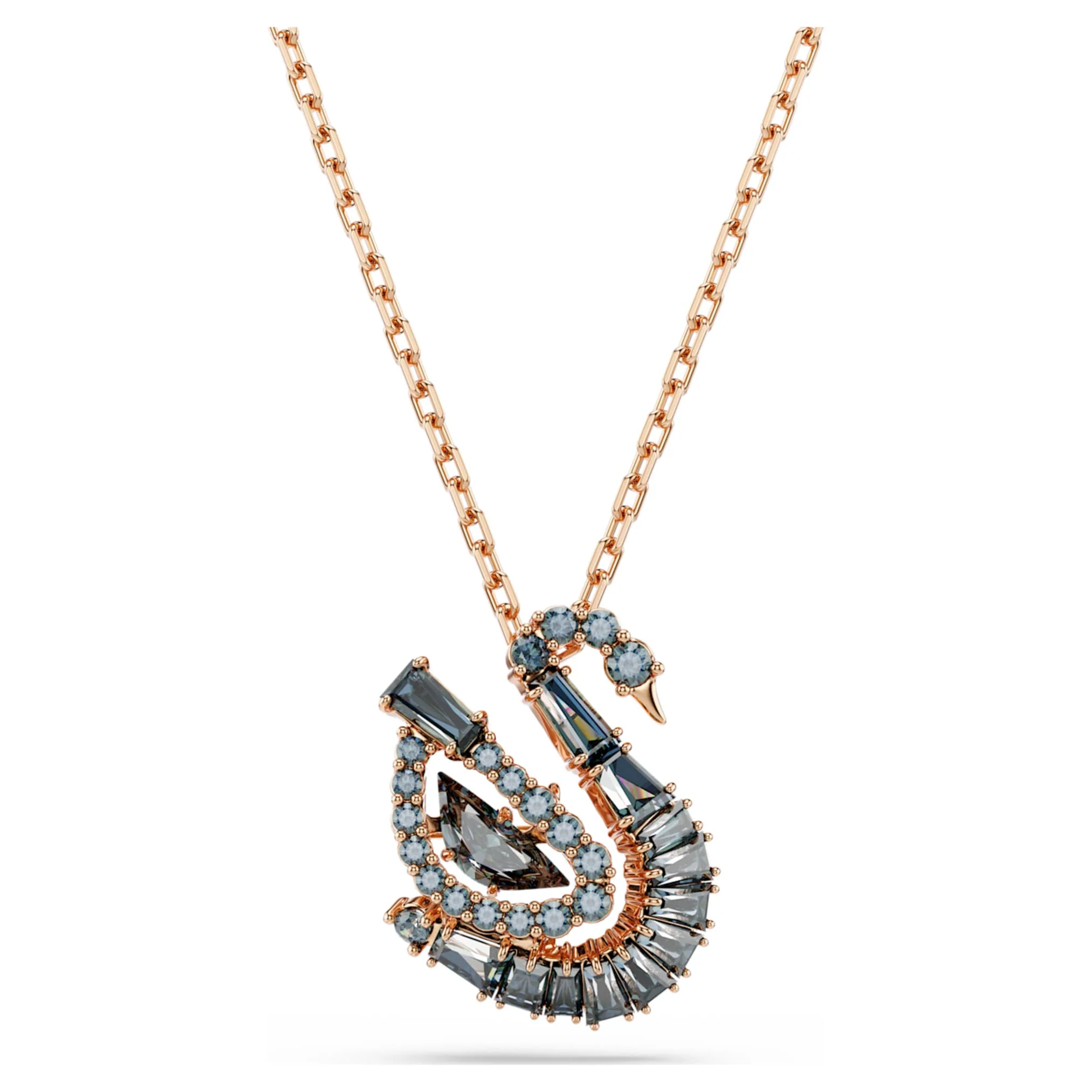 Swan pendant Mixed cuts, Swan, Black, 18K rose gold finish