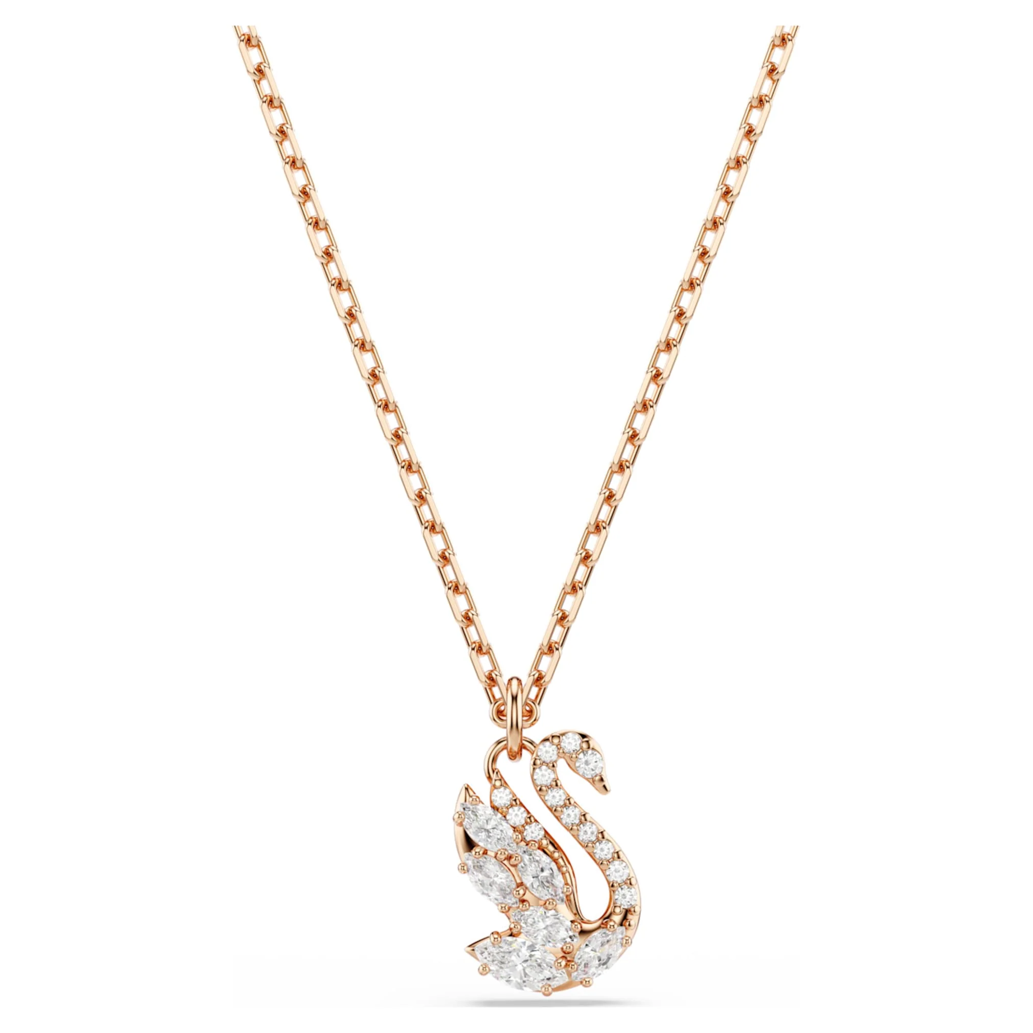 Swan pendant Mixed cuts, Swan, White, Rose gold-tone plated