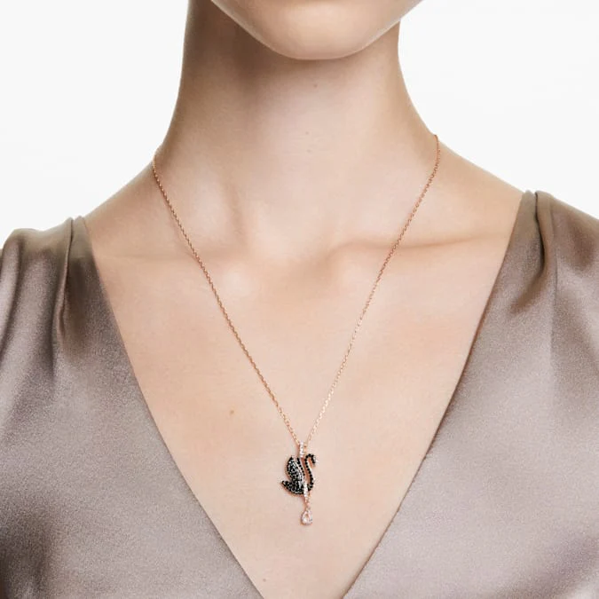Swarovski Swan pendant Swan, Black, Rose gold-tone plated - Image 5