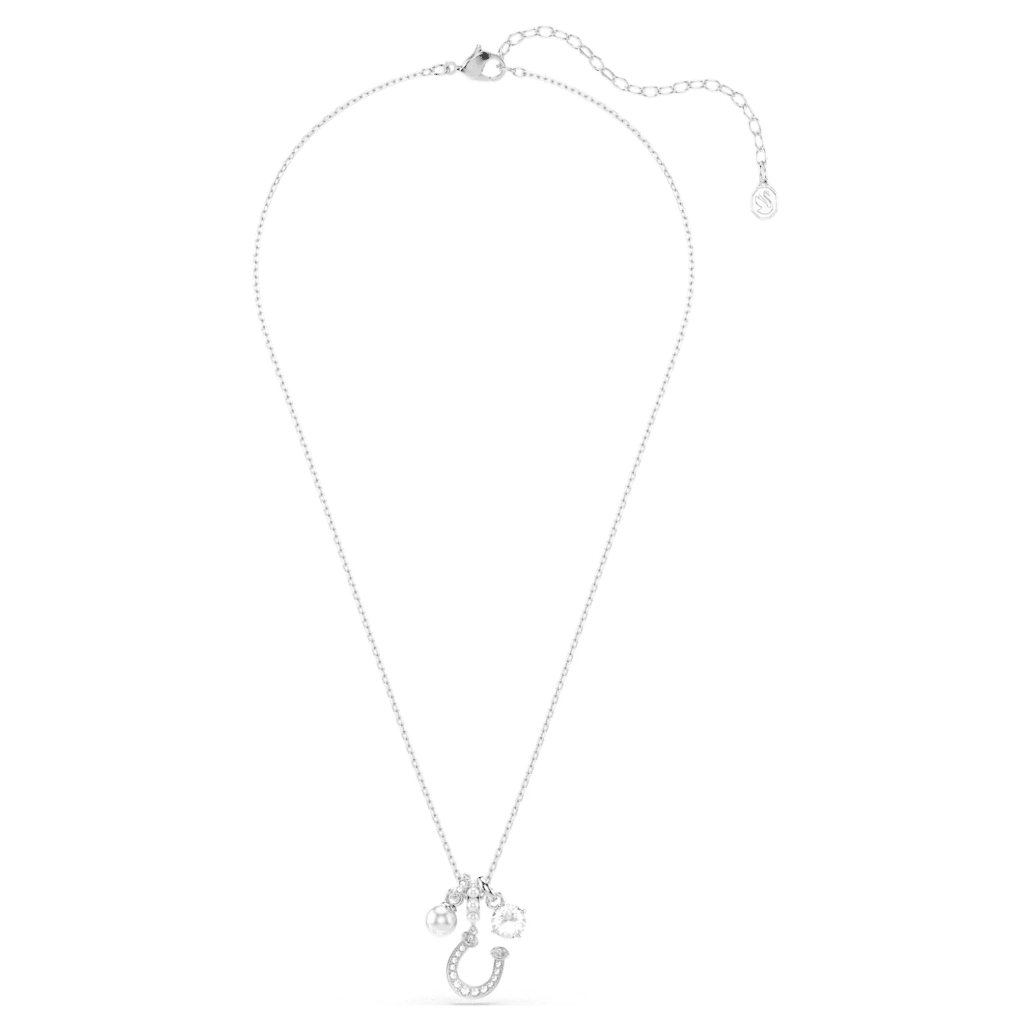 Symbolica pendant Crystal pearl, Round cut, Pavé, Horse shoe, White, Rhodium plated - Image 2