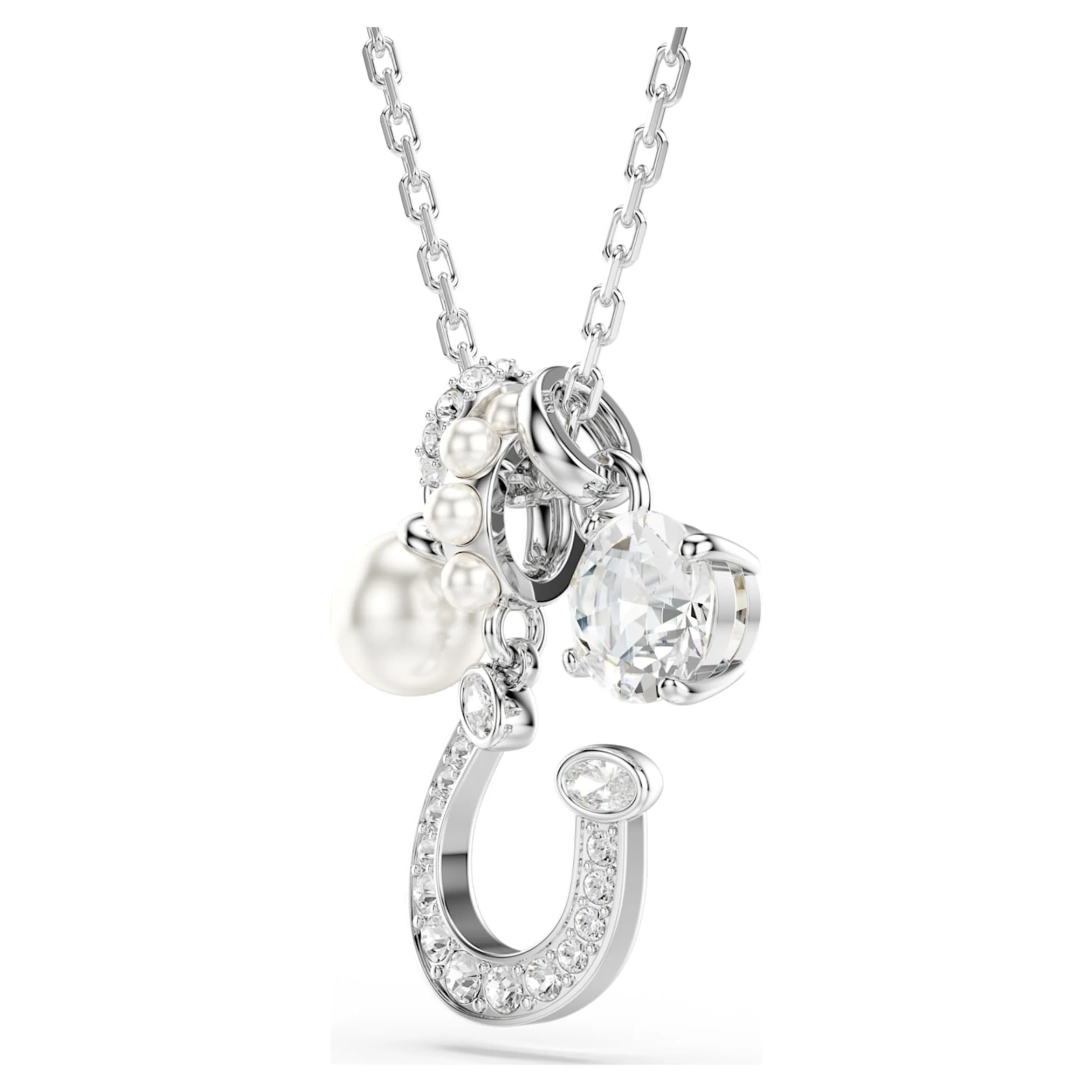 Symbolica pendant Crystal pearl, Round cut, Pavé, Horse shoe, White, Rhodium plated - Image 3