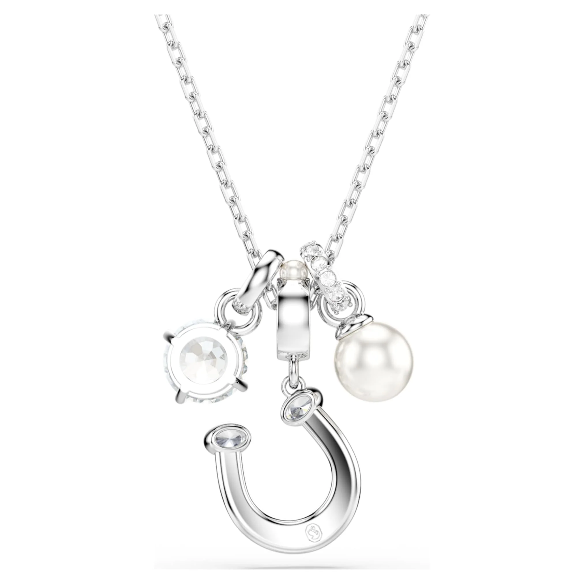 Symbolica pendant Crystal pearl, Round cut, Pavé, Horse shoe, White, Rhodium plated - Image 5