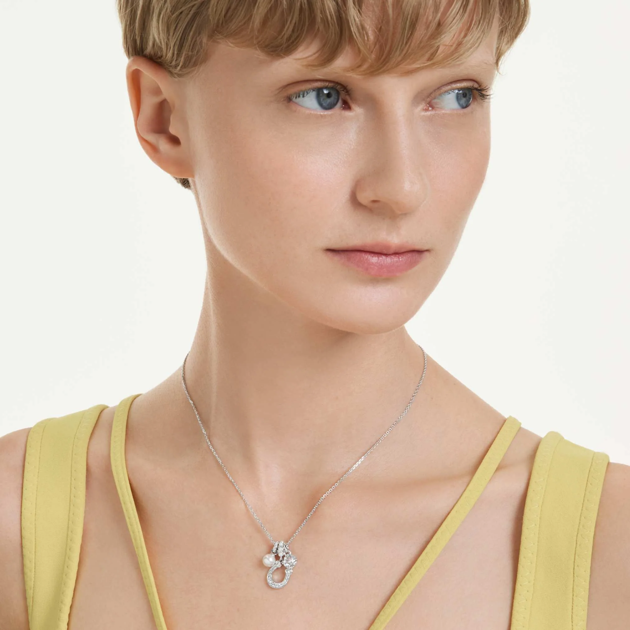 Symbolica pendant Crystal pearl, Round cut, Pavé, Horse shoe, White, Rhodium plated - Image 6