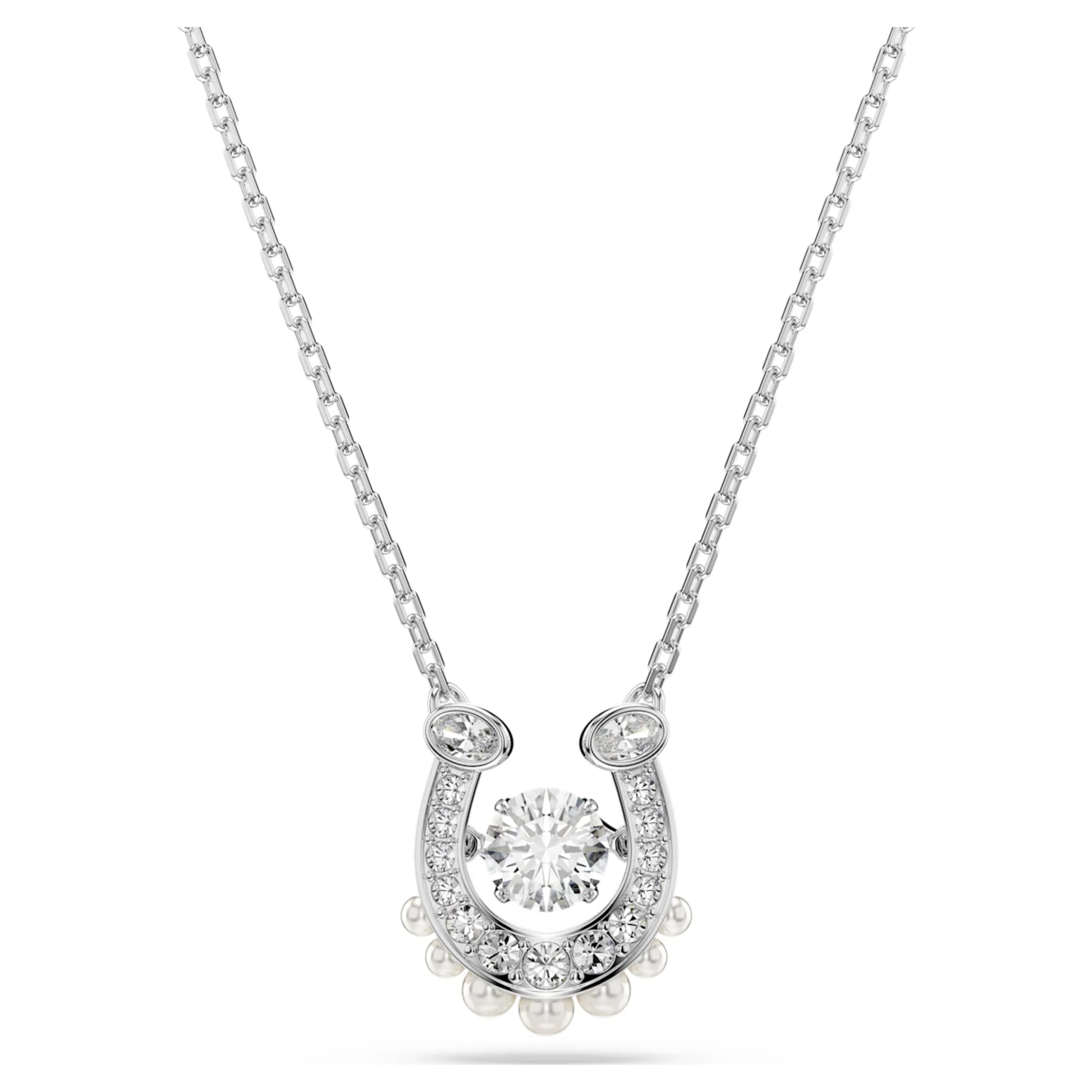 Symbolica pendant Crystal pearl, Round cut, Pavé, Horse shoe, White, Rhodium plated