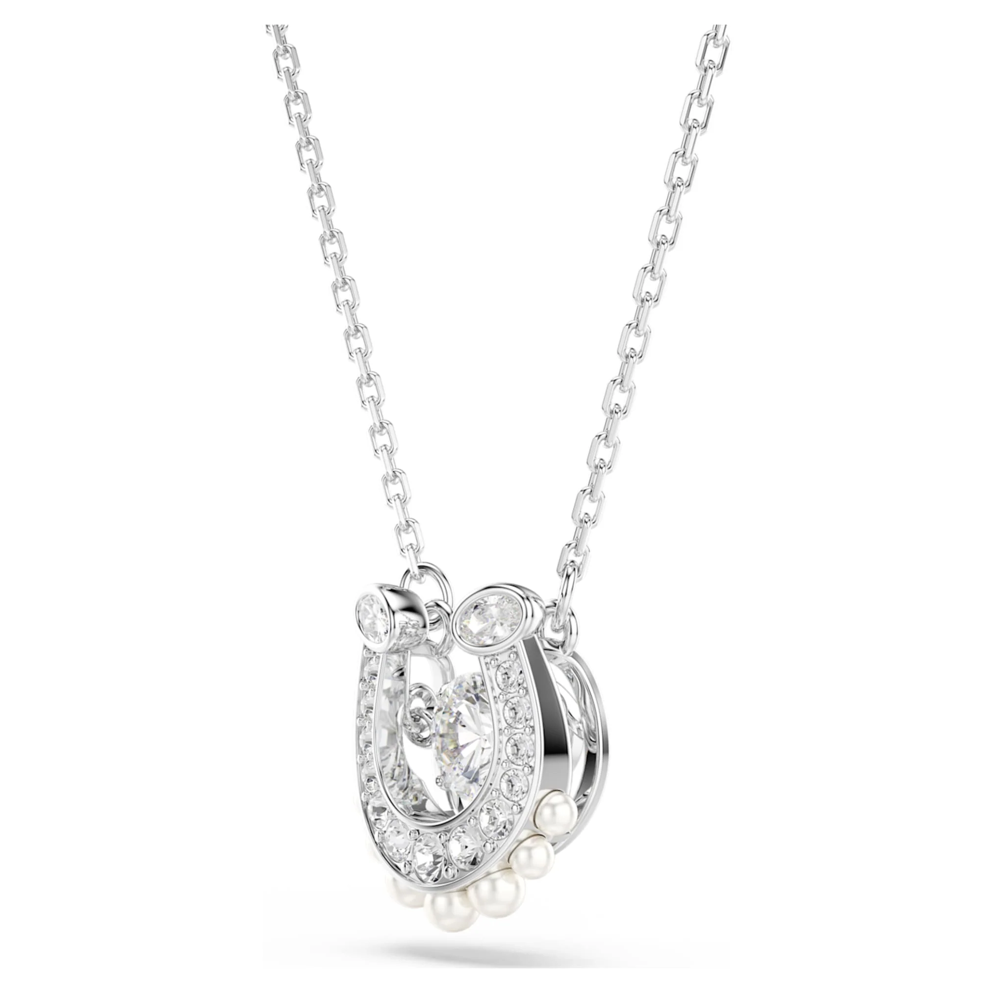 Symbolica pendant Crystal pearl, Round cut, Pavé, Horse shoe, White, Rhodium plated - Image 3