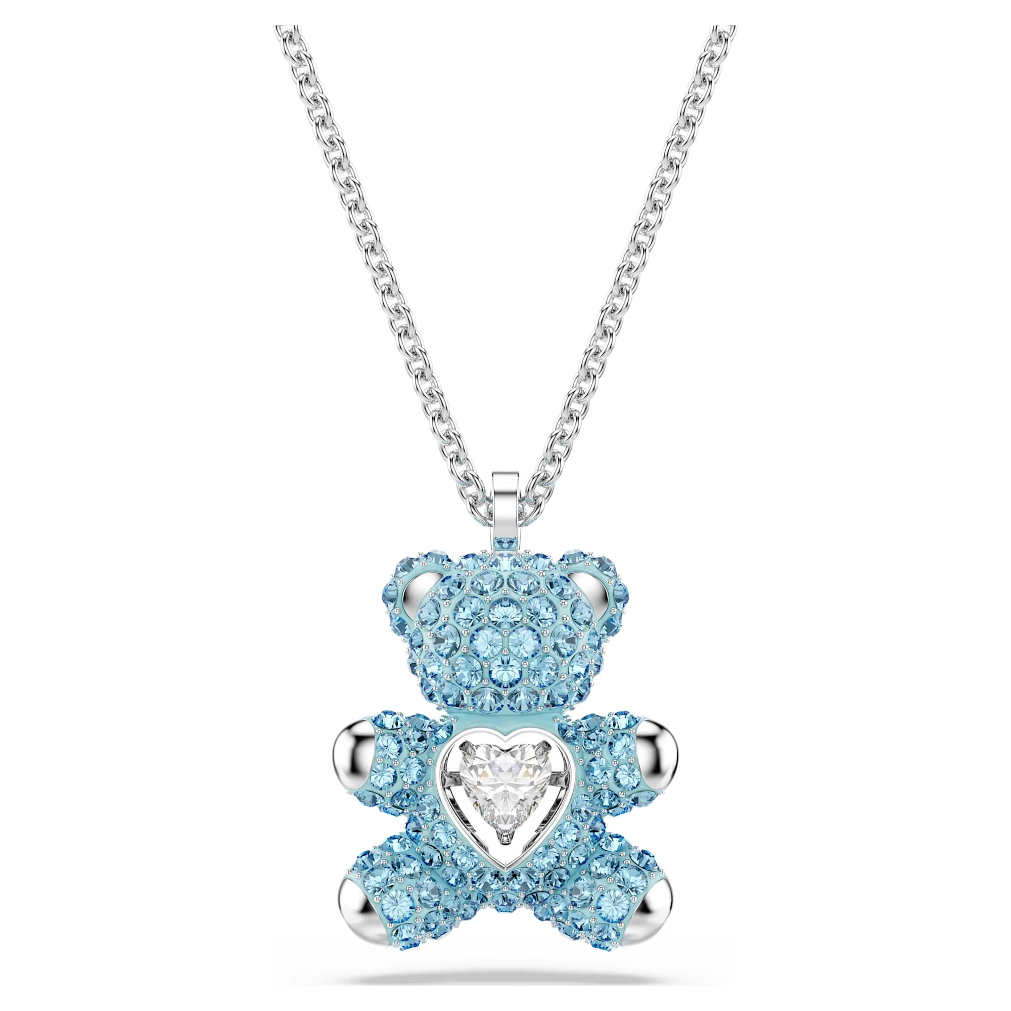 Teddy pendant Bear, Blue, Rhodium plated