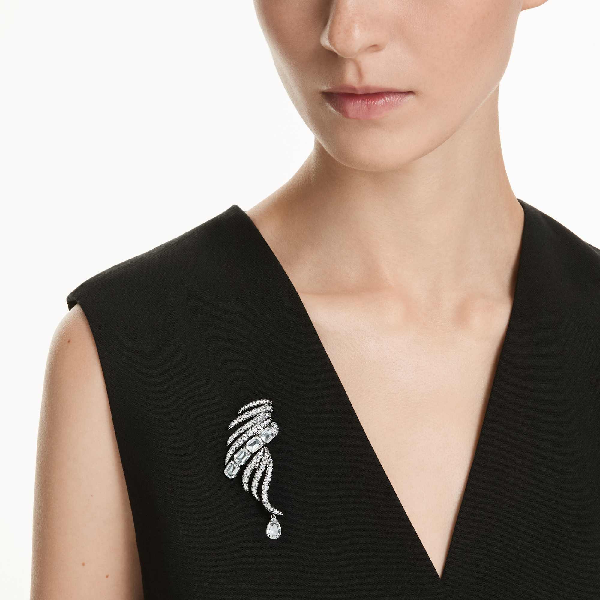 The Vienna Collection brooch Feather, White, Ruthenium plated - Image 6