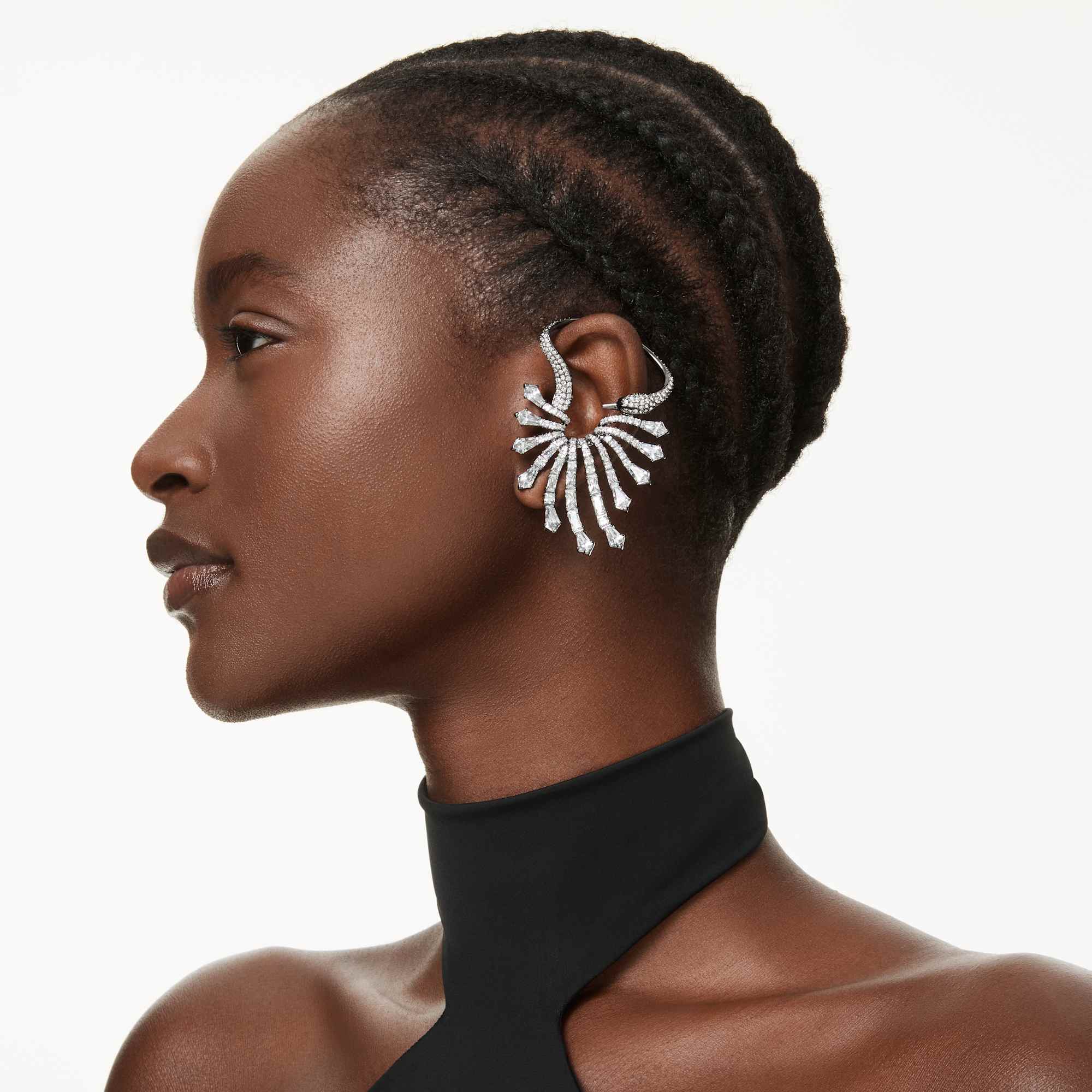 The Vienna Collection ear cuff Swan, White, Ruthenium plated - Image 5
