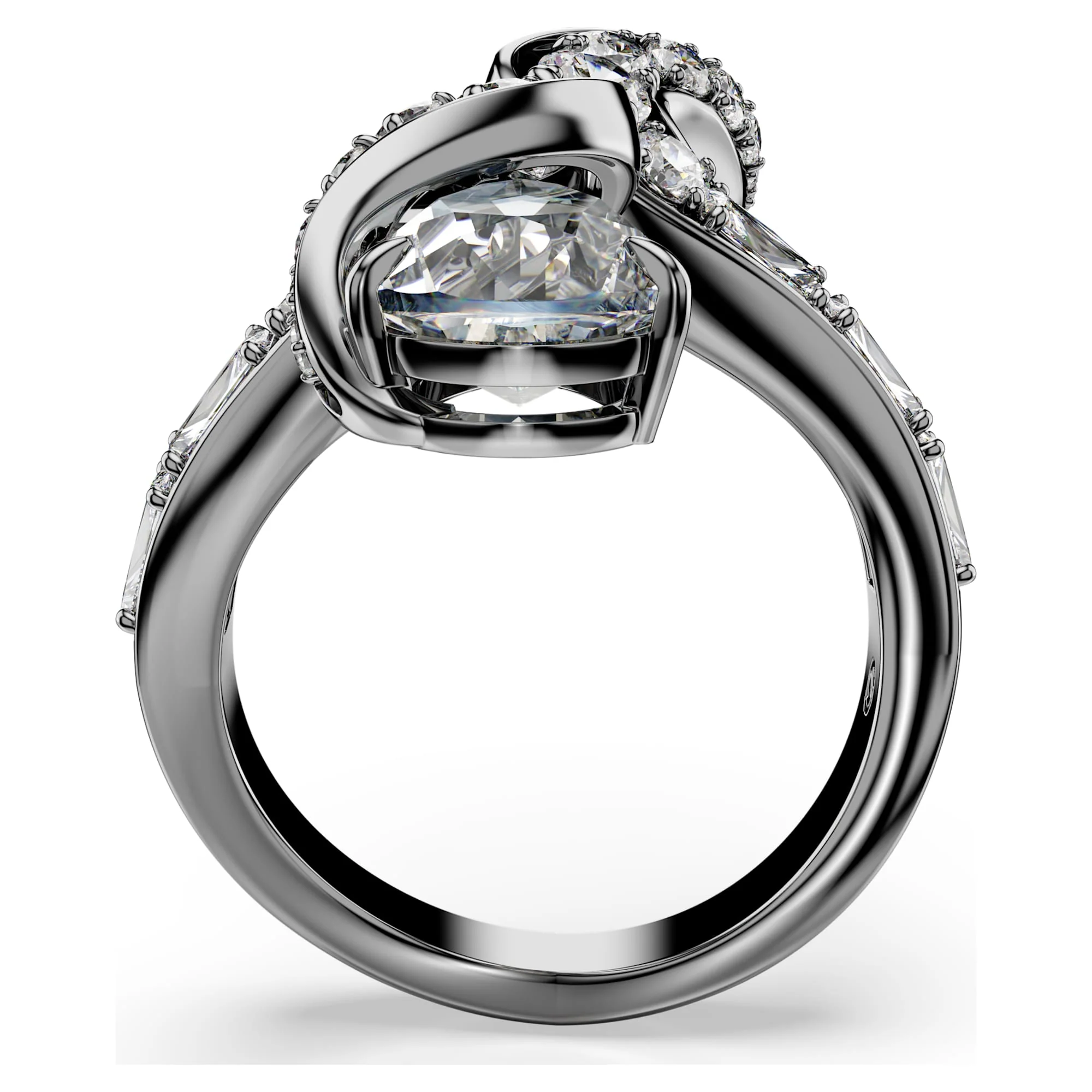 The Vienna Collection open ring Feather, White, Ruthenium plated - Image 3