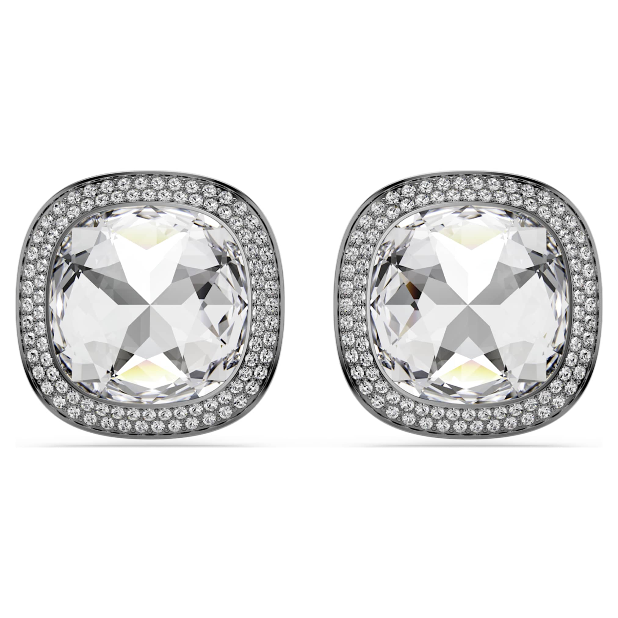Una Angelic clip earrings Cushion cut, White, Ruthenium plated