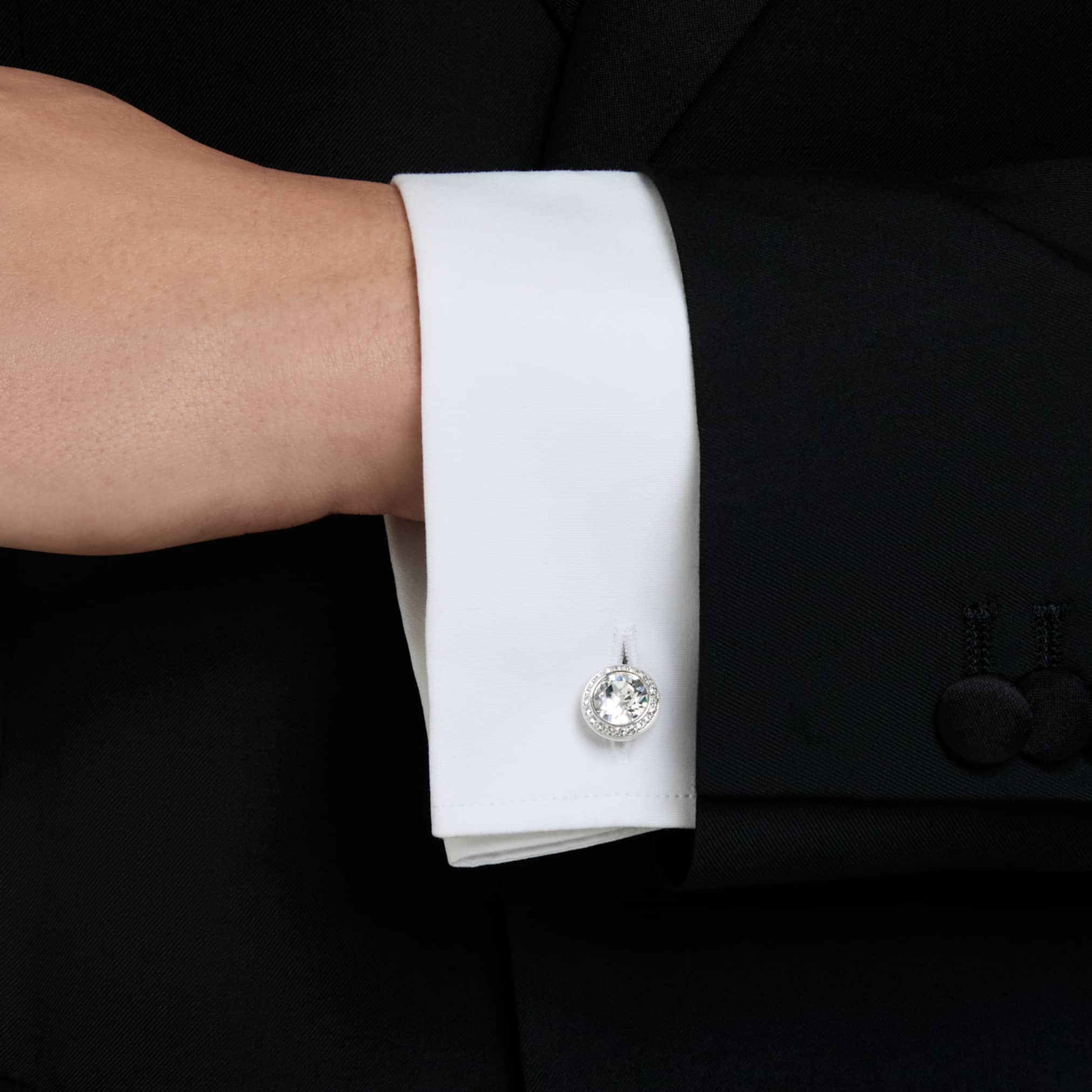 Una Angelic cufflinks Round cut, White, Rhodium plated - Image 4